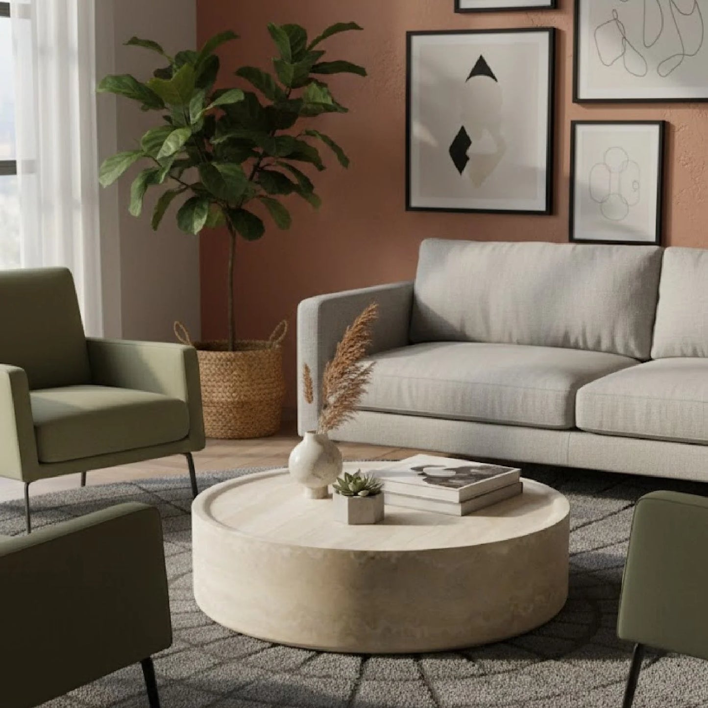 Luxury Round Travertine Coffee Table Modern Italian Style for Villa