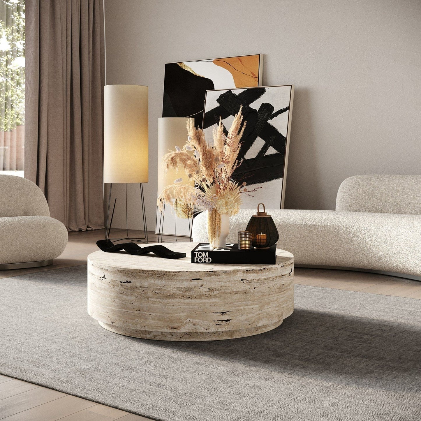 Luxury Round Travertine Coffee Table Modern Italian Style for Villa