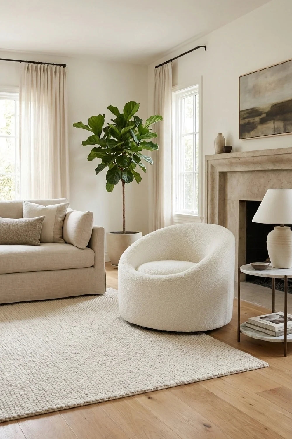 Luxury Round Upholstered Swivel Lounge Chair European Style for Villa