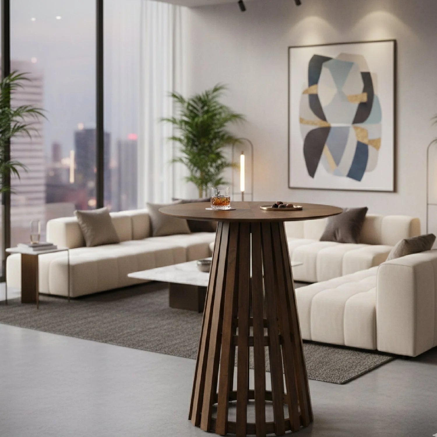 Luxury Round Walnut Bar Table Modern Italian Style for Villa