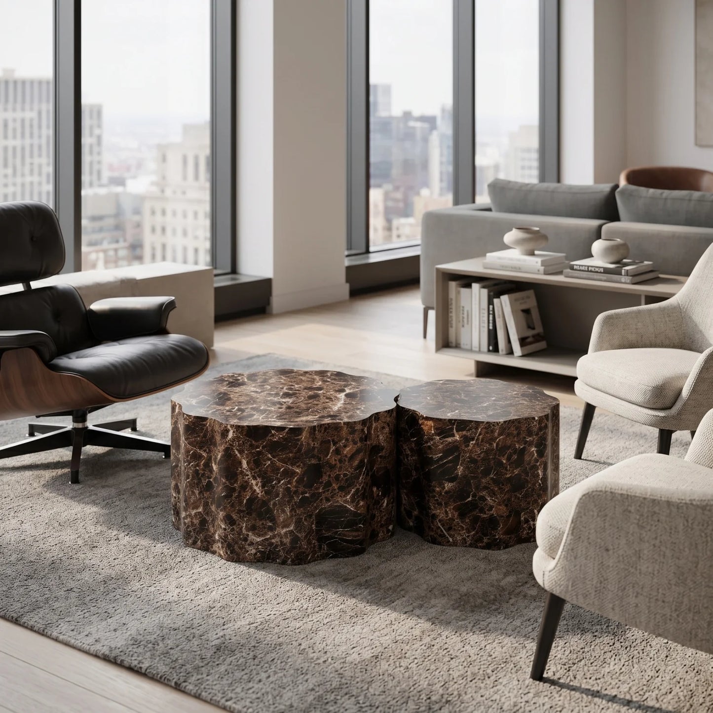 Luxury Round Walnut Coffee Tables Modern Italian Style for Villa