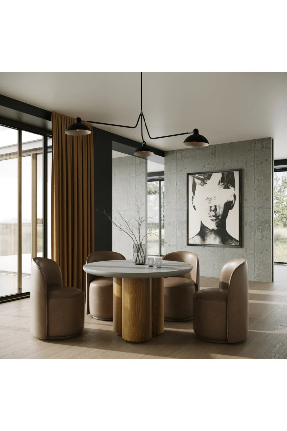 Luxury Round Walnut Veneer Dining Table Modern Italian Style for Villa
