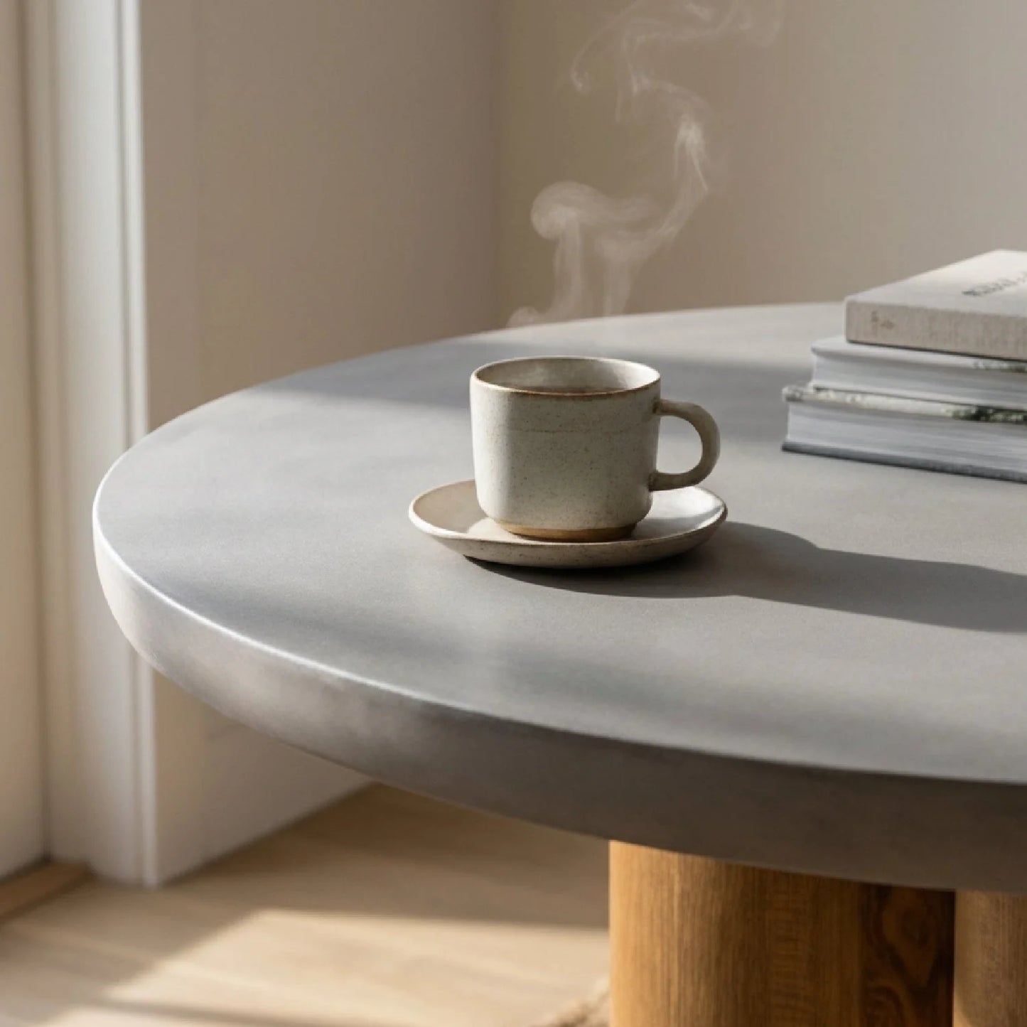 Luxury Round Walnut Veneer Dining Table Modern Italian Style for Villa