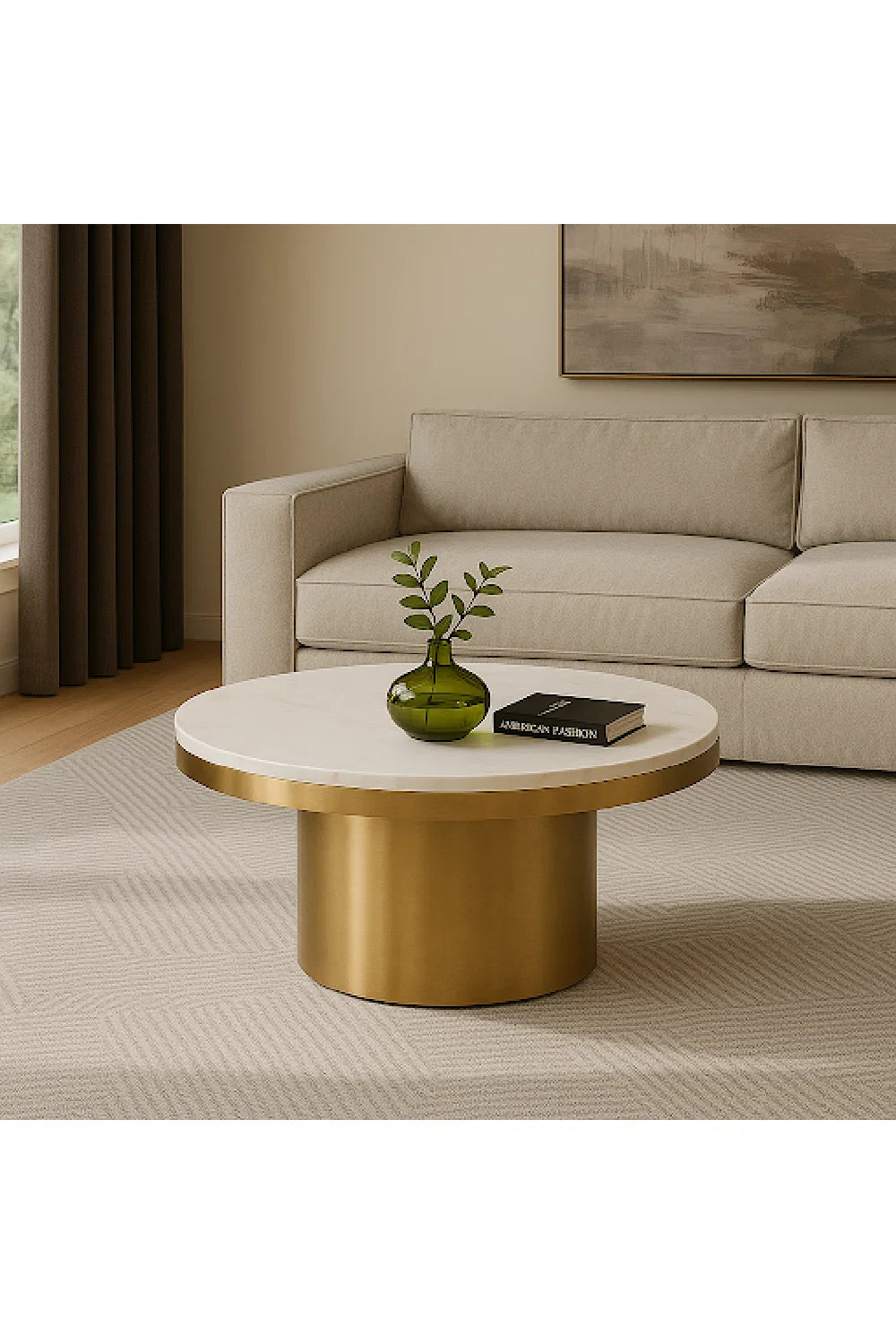 Luxury Round White and Gold Coffee Table Modern Italian Style for Villa