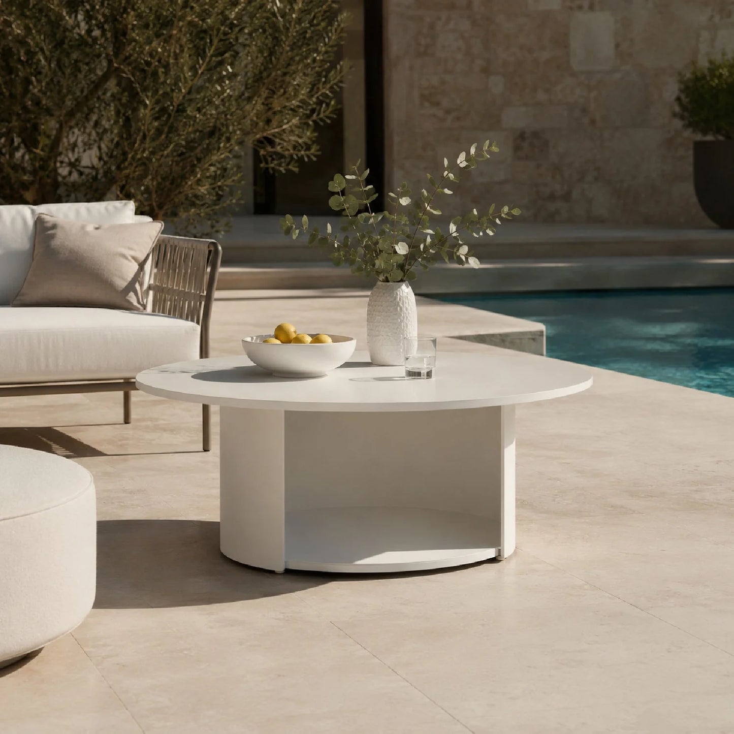 Luxury Round White Coffee Table Modern Italian Style for Villa