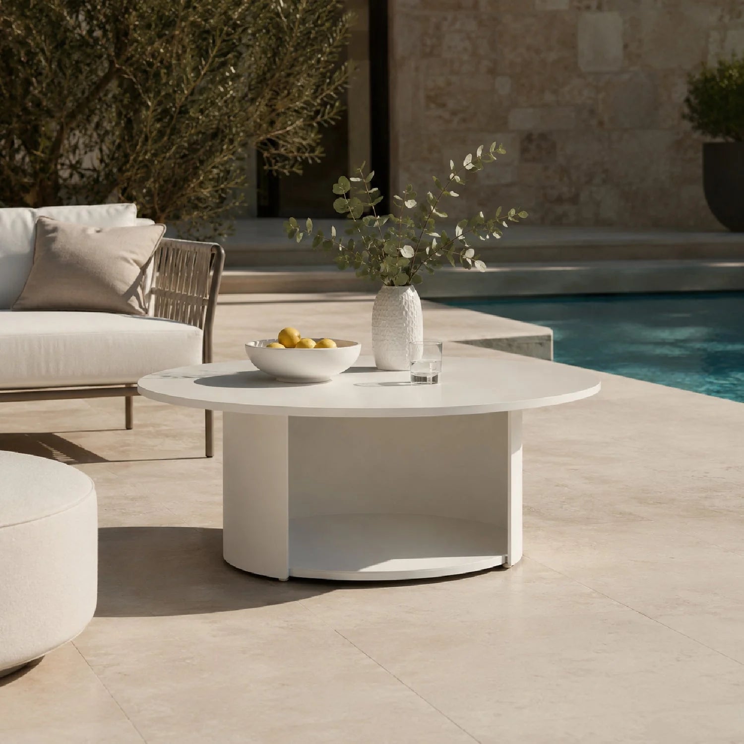 Luxury Round White Coffee Table Modern Italian Style for Villa