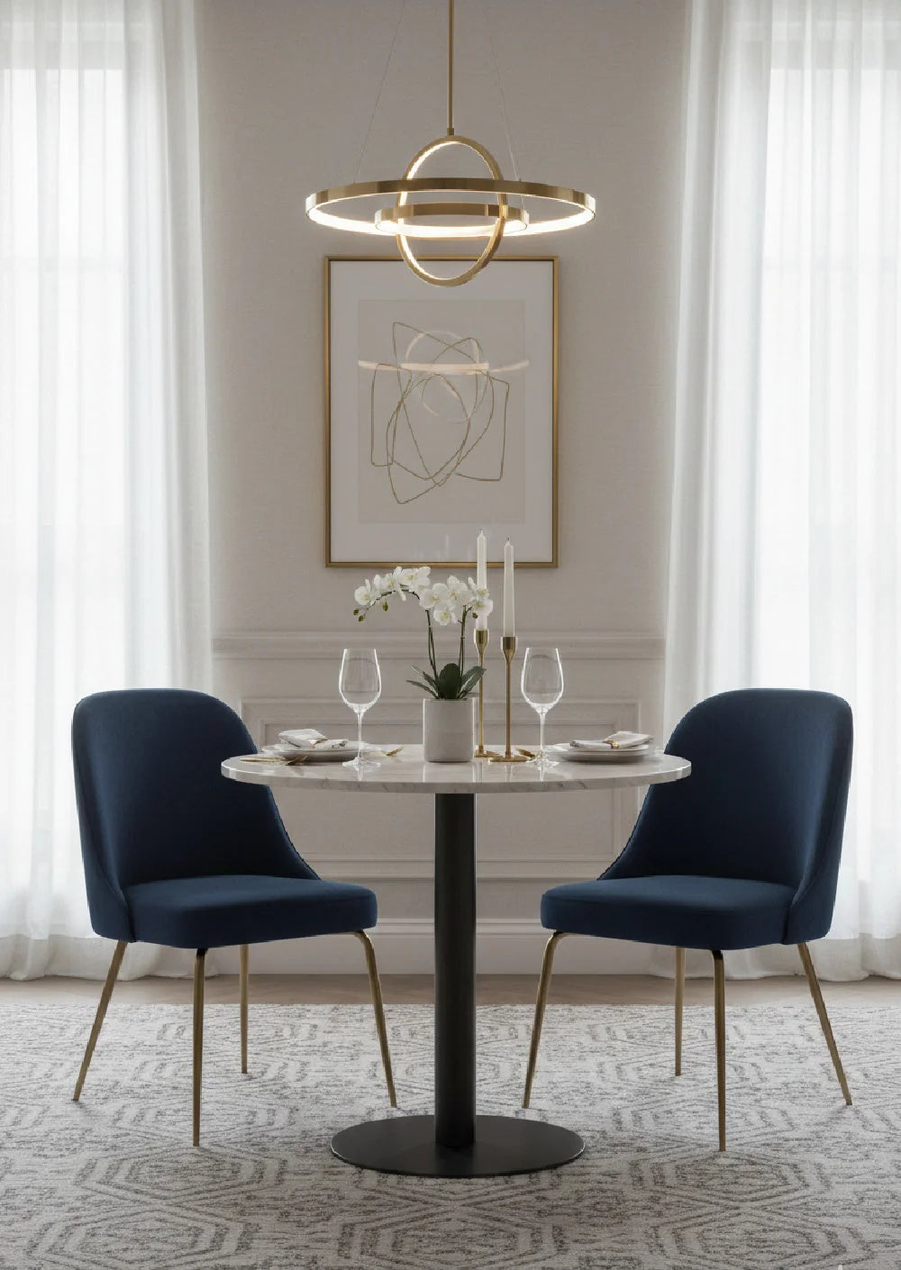 Luxury Round White Marble Bistro Table Modern Italian Style for Villa