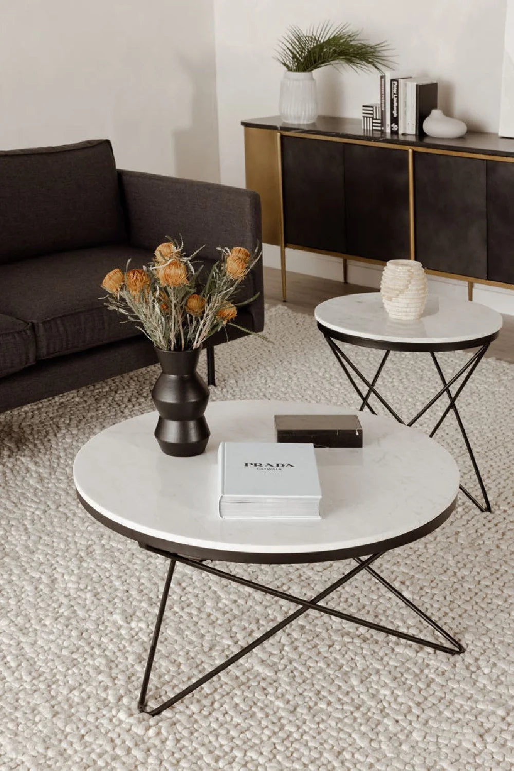 Luxury Round White Marble Coffee Table Modern Italian Style for Villa
