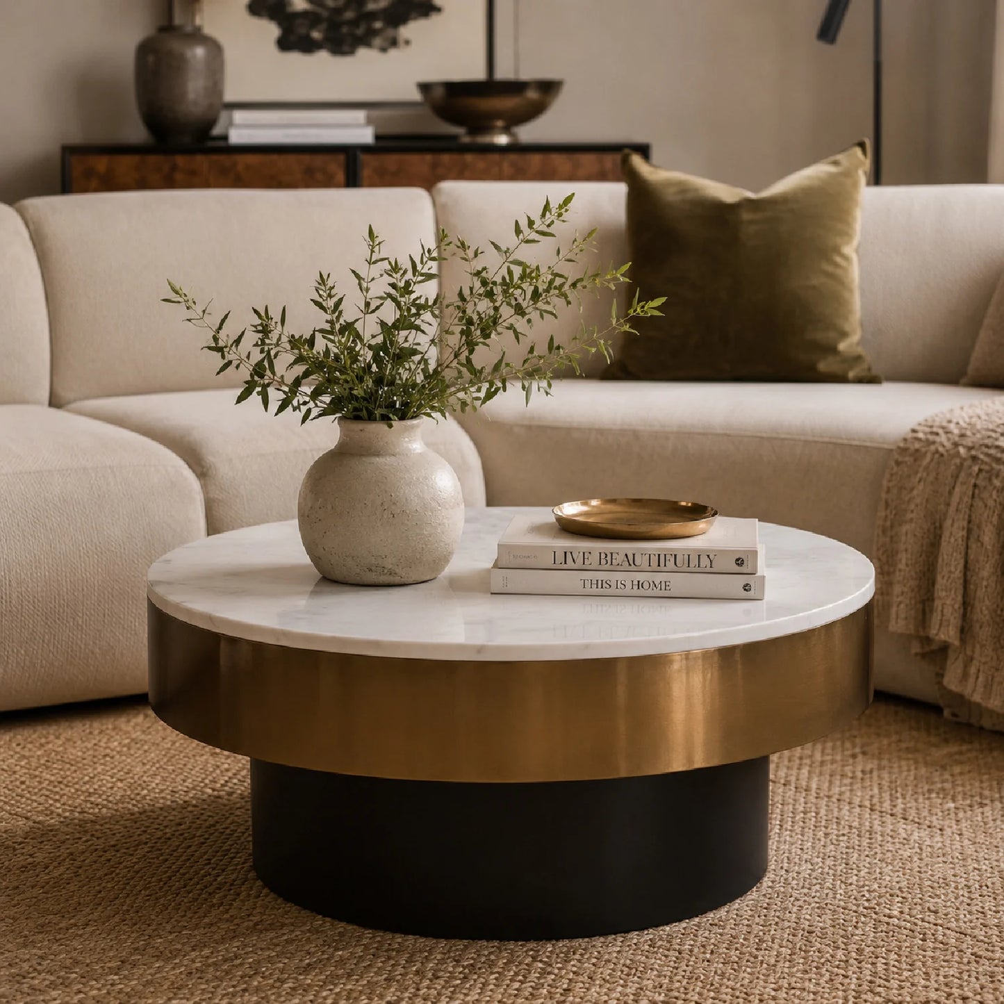 Luxury Round White Marble Coffee Table Modern Italian Style for Villa