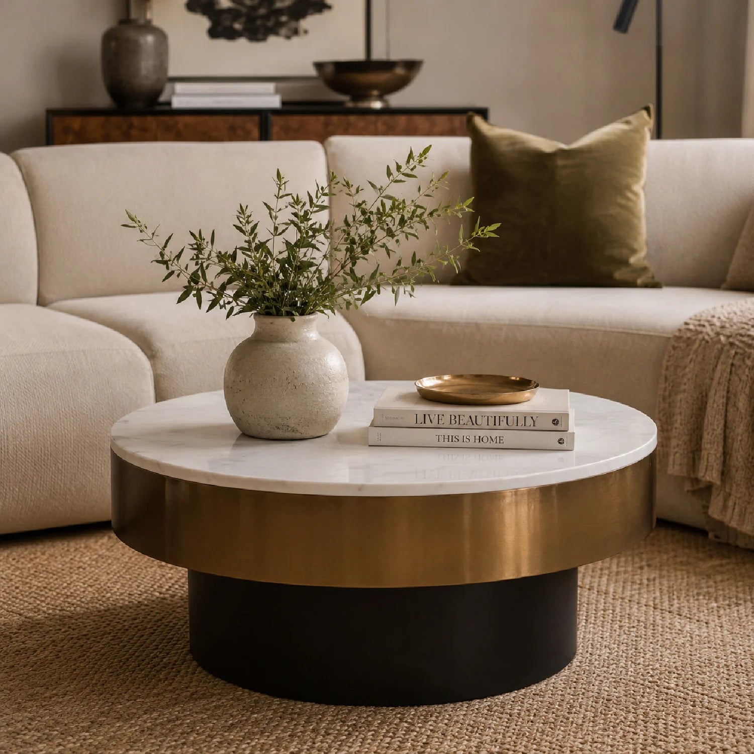 Luxury Round White Marble Coffee Table Modern Italian Style for Villa