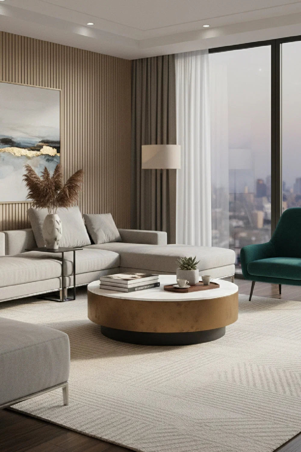 Luxury Round White Marble Coffee Table Modern Italian Style for Villa