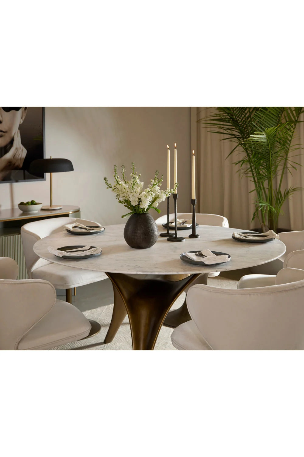 Luxury Round White Marble Dining Table Modern Italian Style for Villa