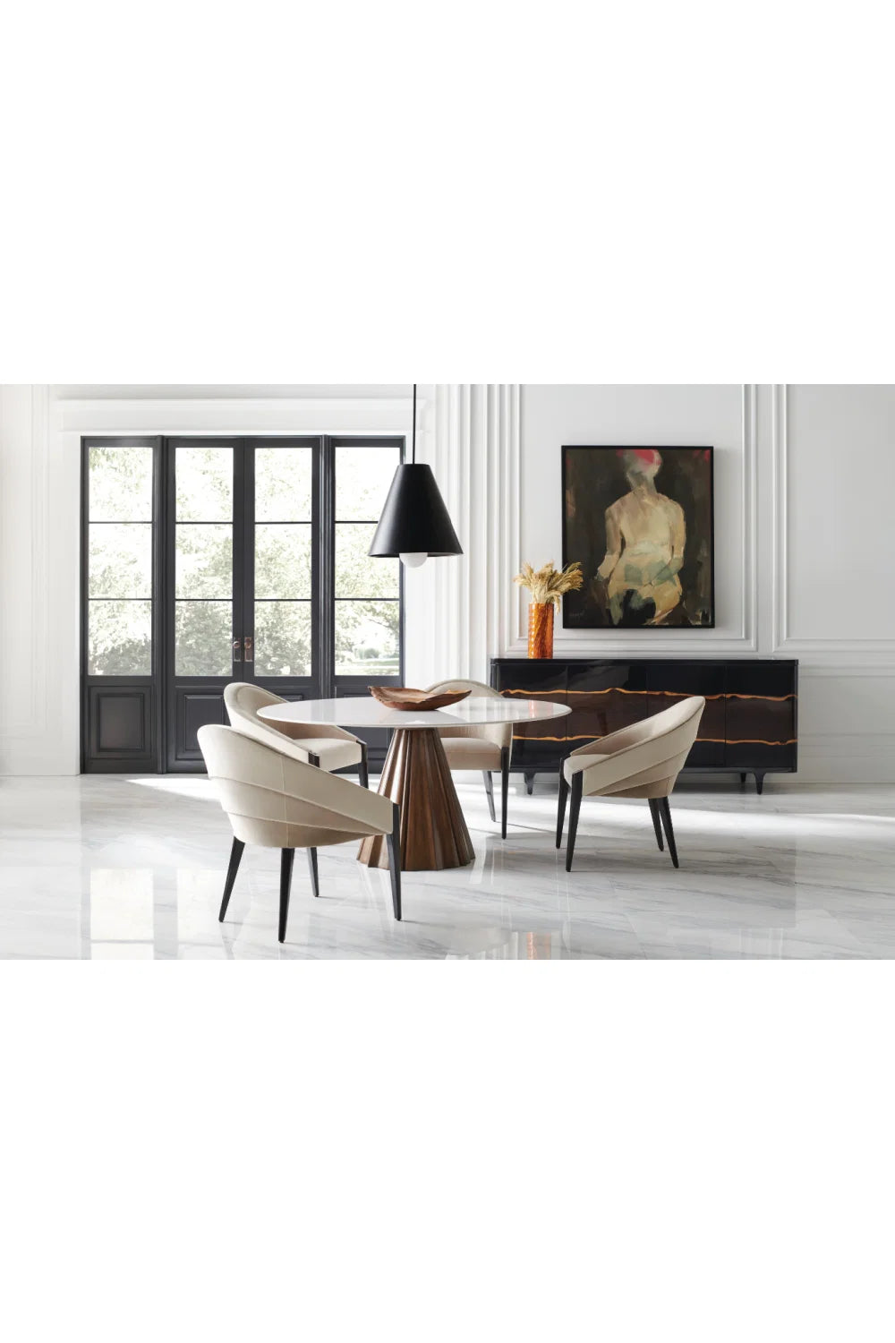Luxury Round White Marble Dining Table Modern Italian Style for Villa