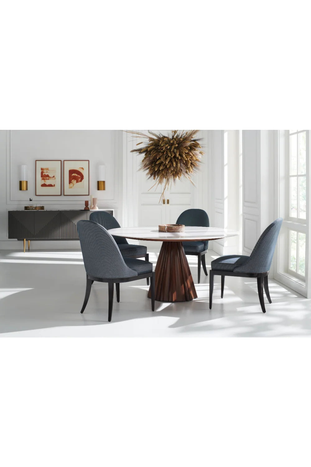 Luxury Round White Marble Dining Table Modern Italian Style for Villa