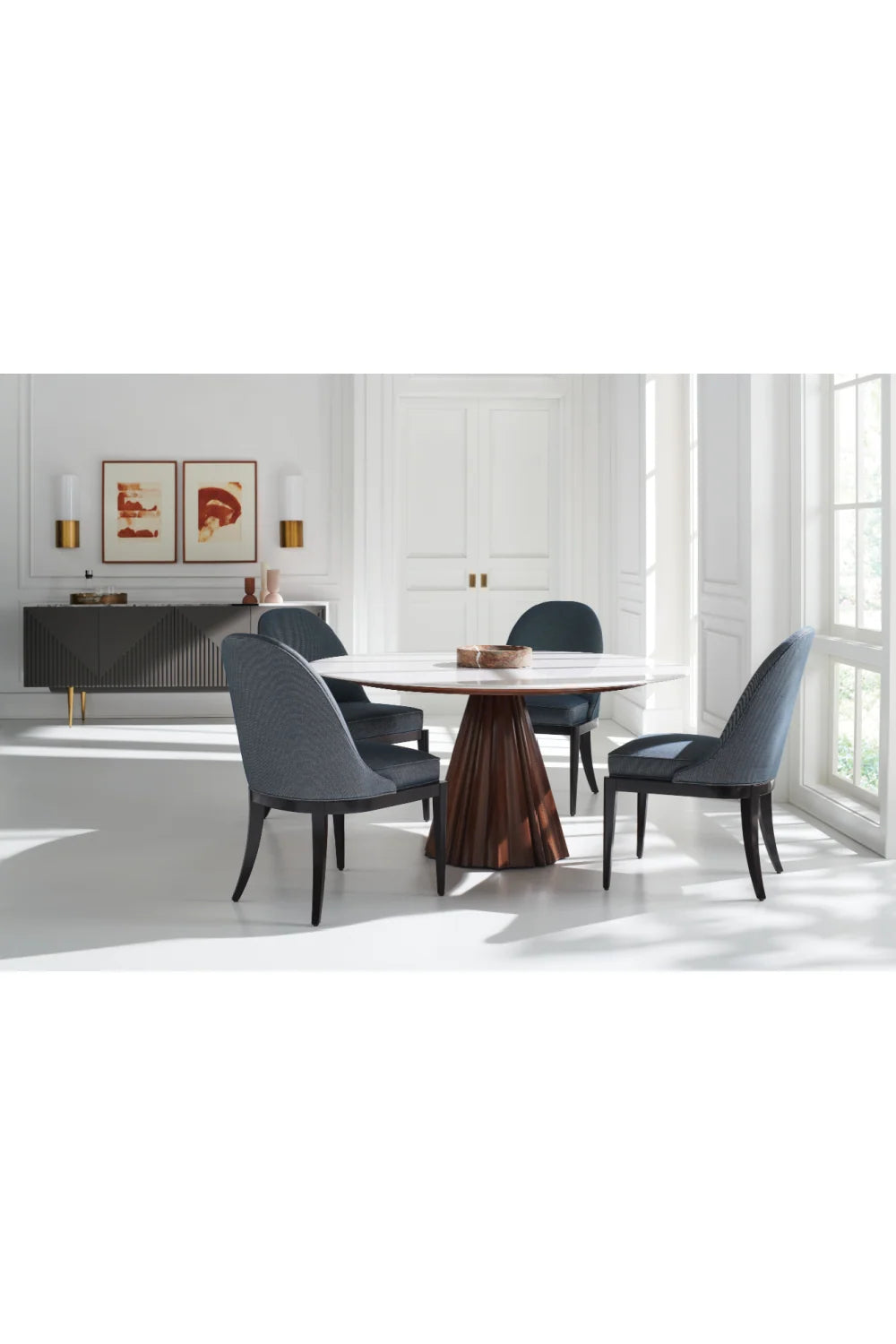 Luxury Round White Marble Dining Table Modern Italian Style for Villa