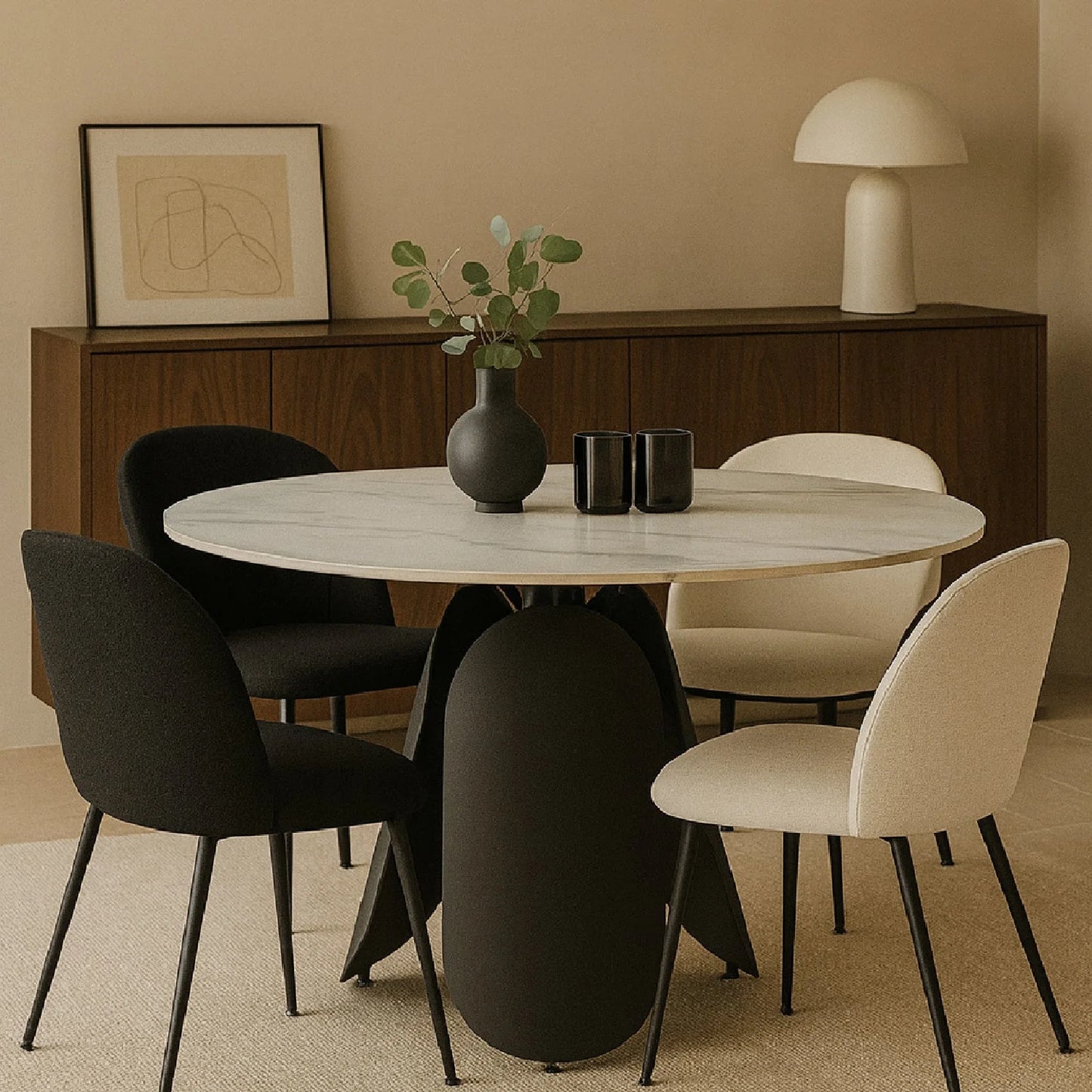Luxury Round White Sintered Stone Dining Table Modern Italian Style for Villa