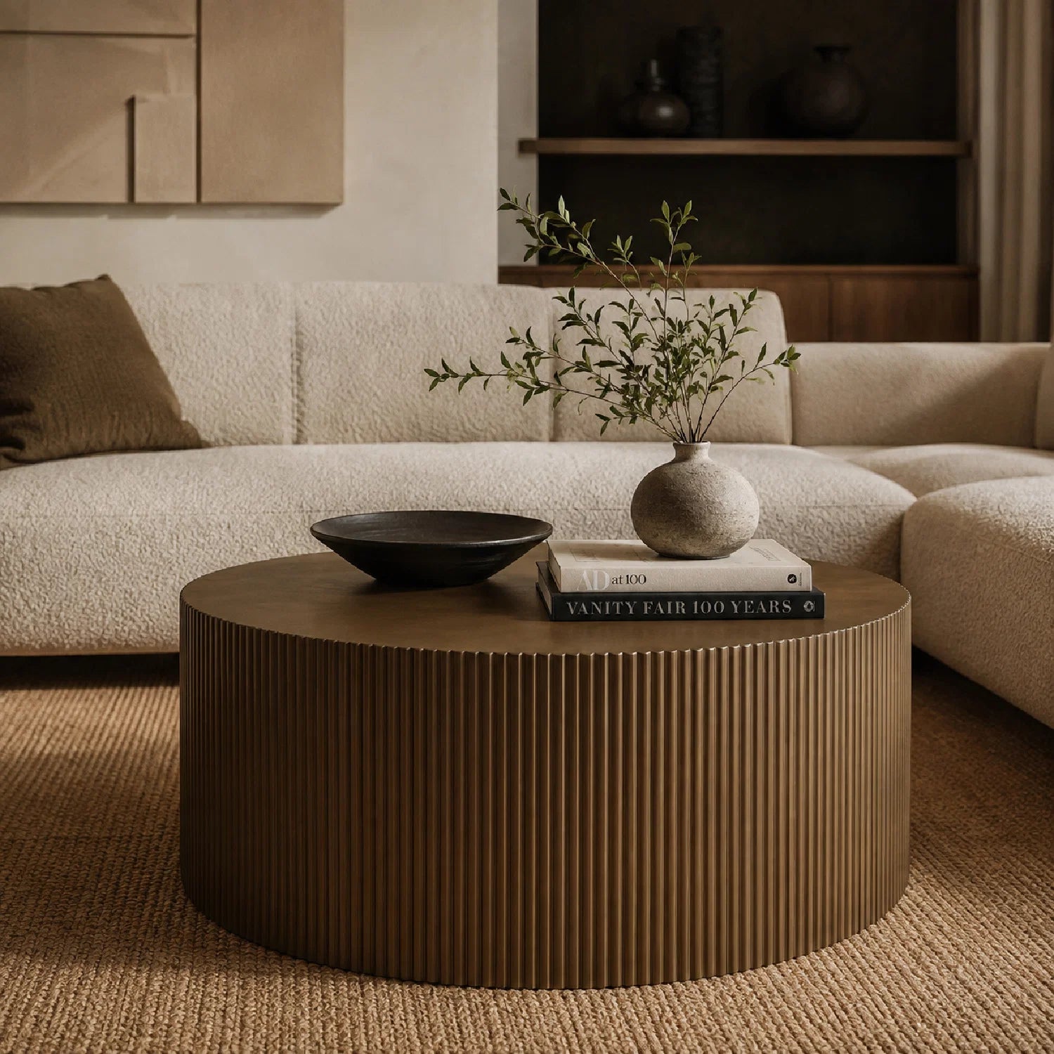 Luxury Round Wood Coffee Table Modern Italian Style for Villa