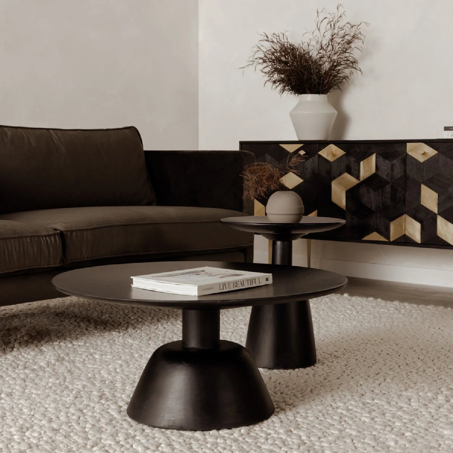 Luxury Round Wood Coffee Table Modern Italian Style for Villa