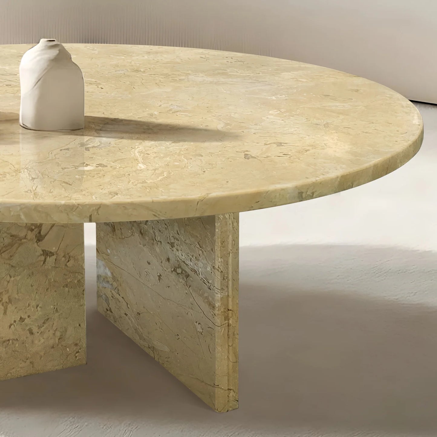 Luxury Round Yellow Beige Marble Coffee Table Modern Italian Style for Villa