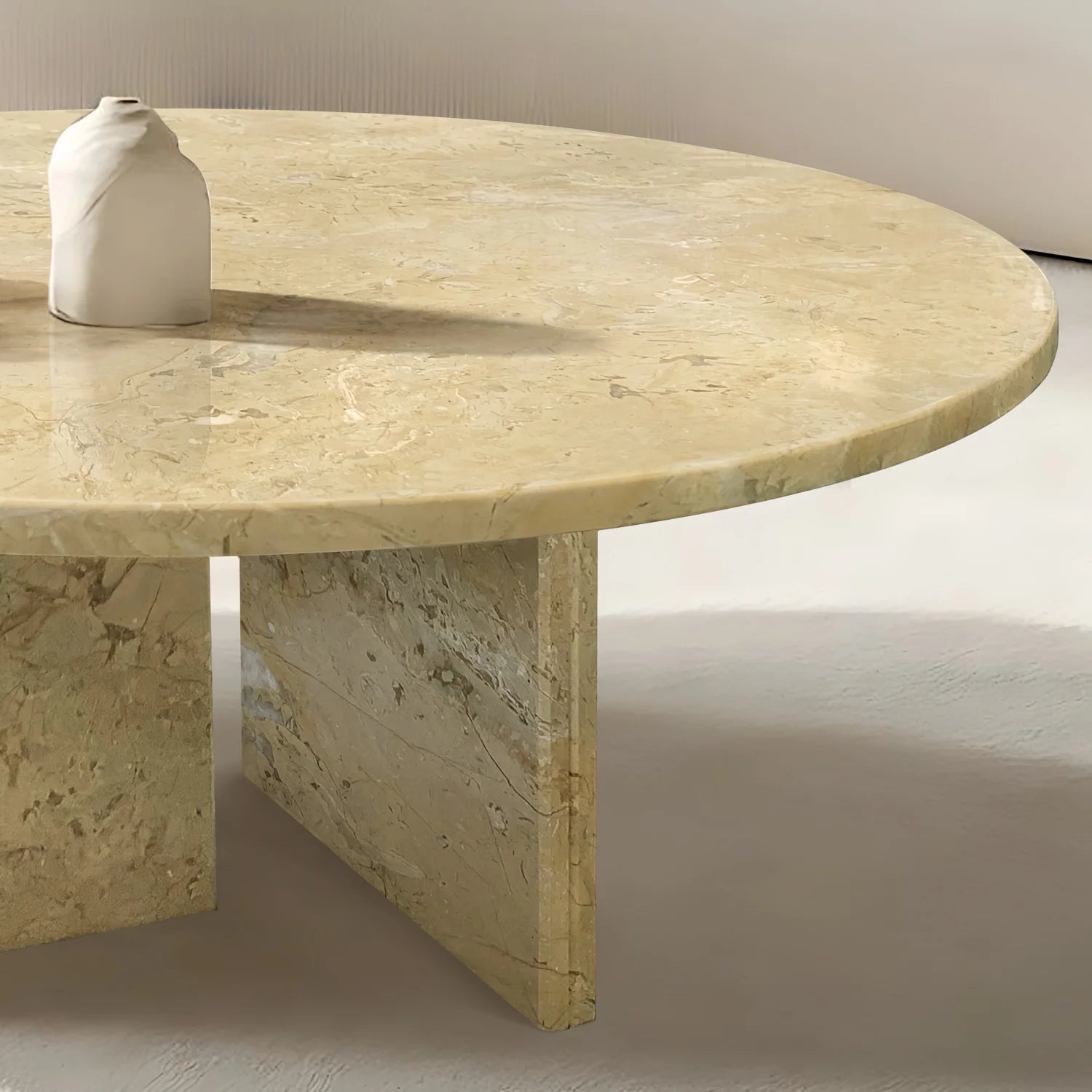 Luxury Round Yellow Beige Marble Coffee Table Modern Italian Style for Villa