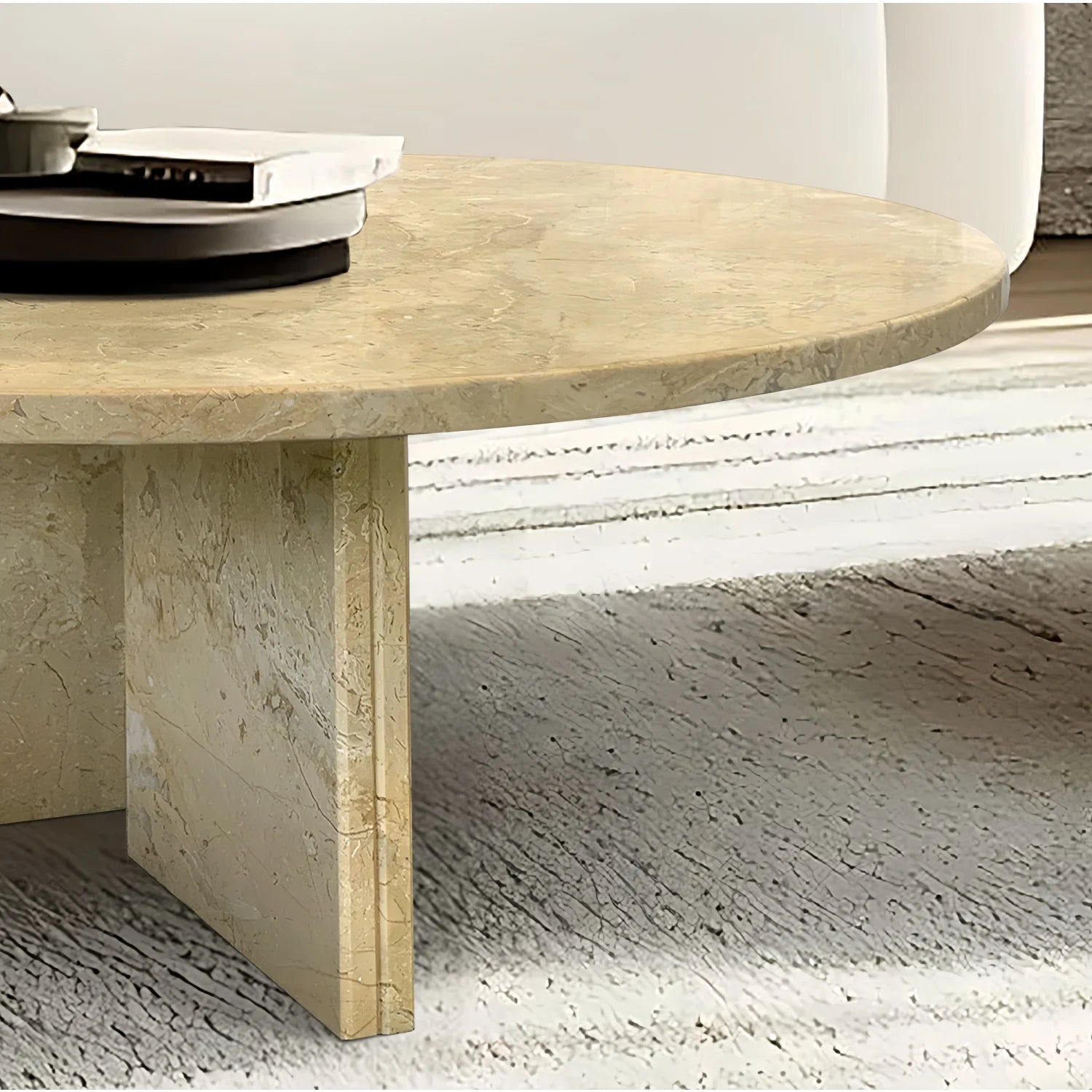 Luxury Round Yellow Beige Marble Coffee Table Modern Italian Style for Villa