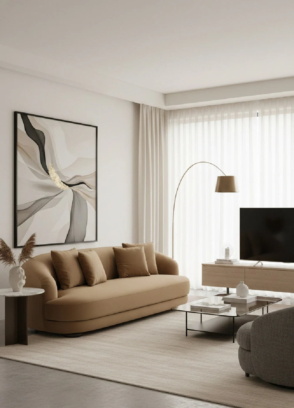 Luxury Rounded Back Velvet Sofa Modern Italian Style for Villa