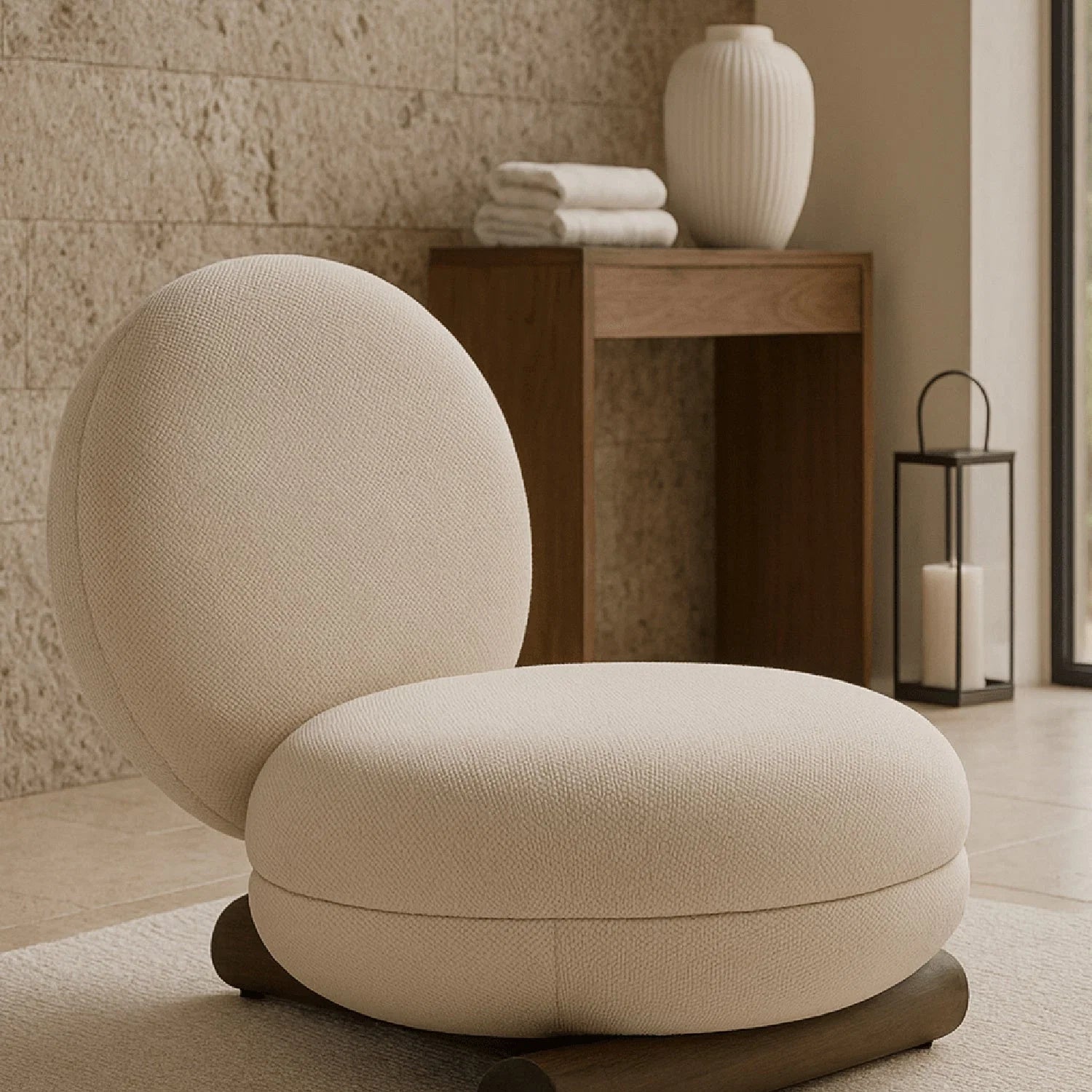 Luxury Rounded Off-White Fabric Lounge Chair Modern Italian Style for Villa