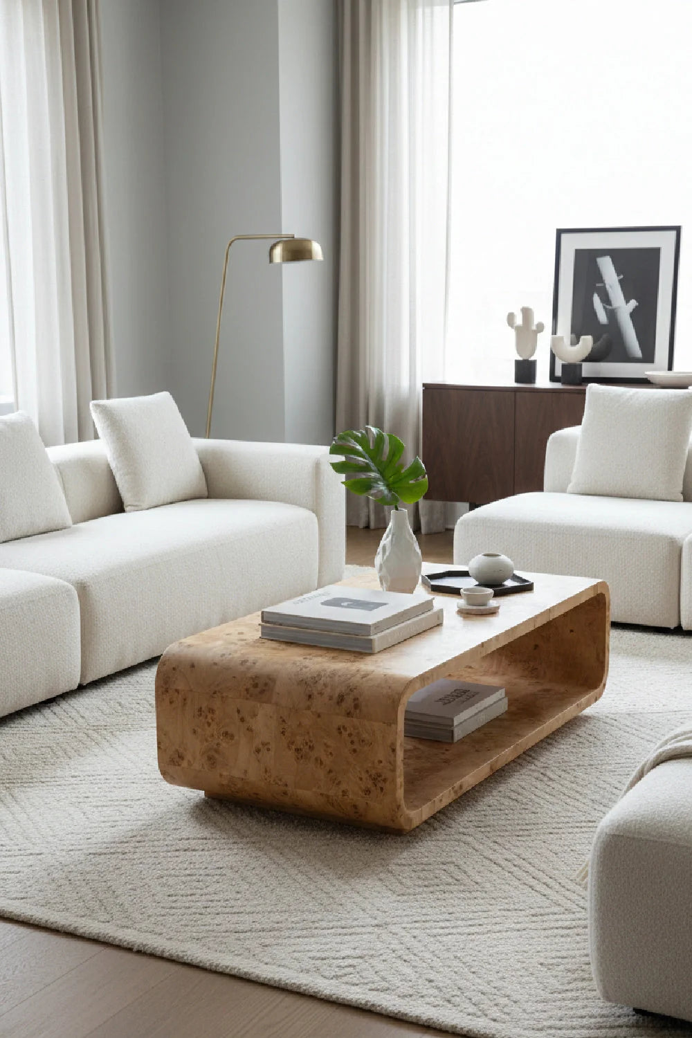 Luxury Rowena Burl Wood Coffee Table Modern Italian Style for Villa