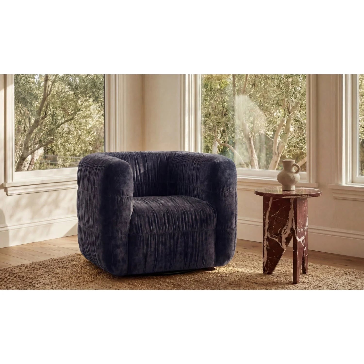 Luxury Ruched Chenille Swivel Chair Modern Italian Style for Villa
