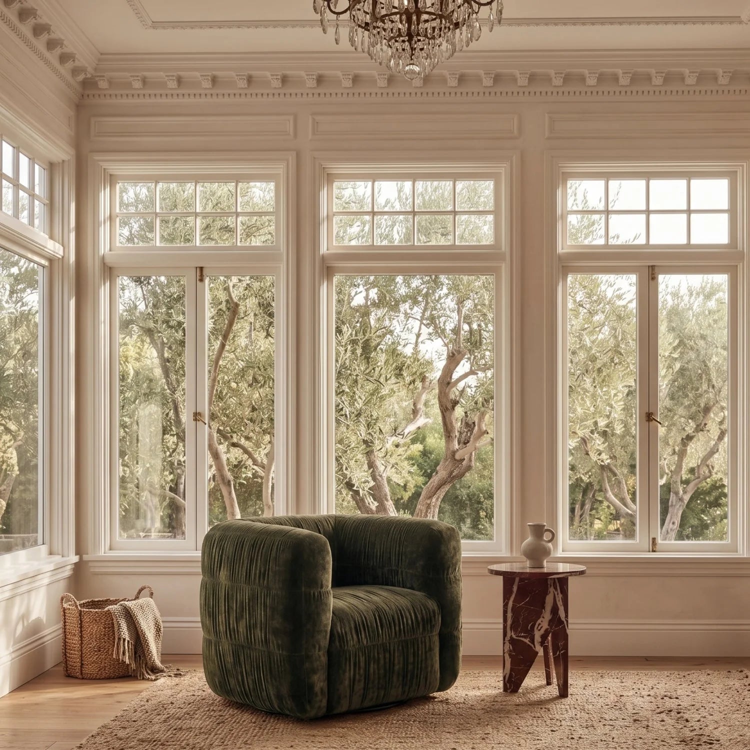 Luxury Ruched Chenille Swivel Chair Modern Italian Style for Villa