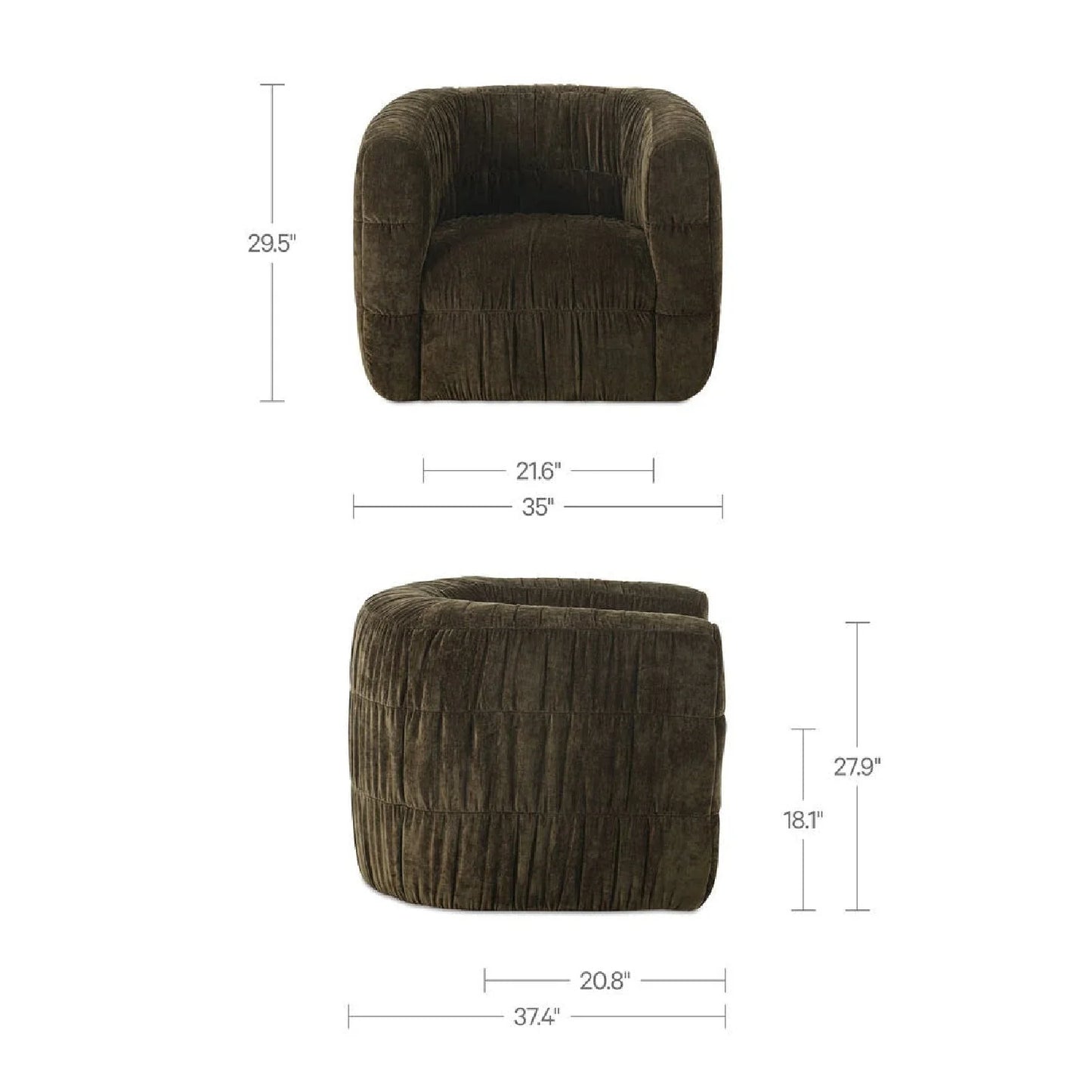 Luxury Ruched Chenille Swivel Chair Modern Italian Style for Villa