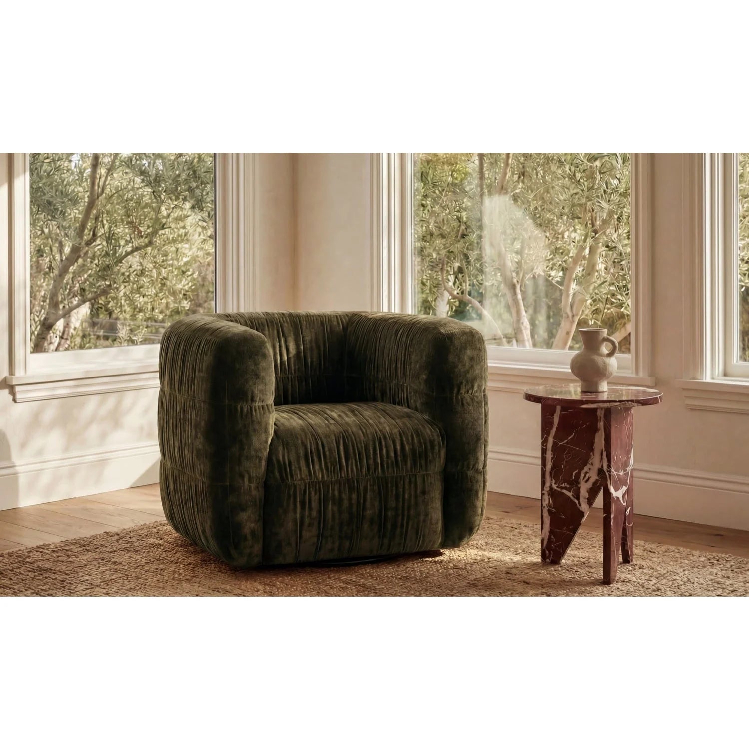 Luxury Ruched Chenille Swivel Chair Modern Italian Style for Villa