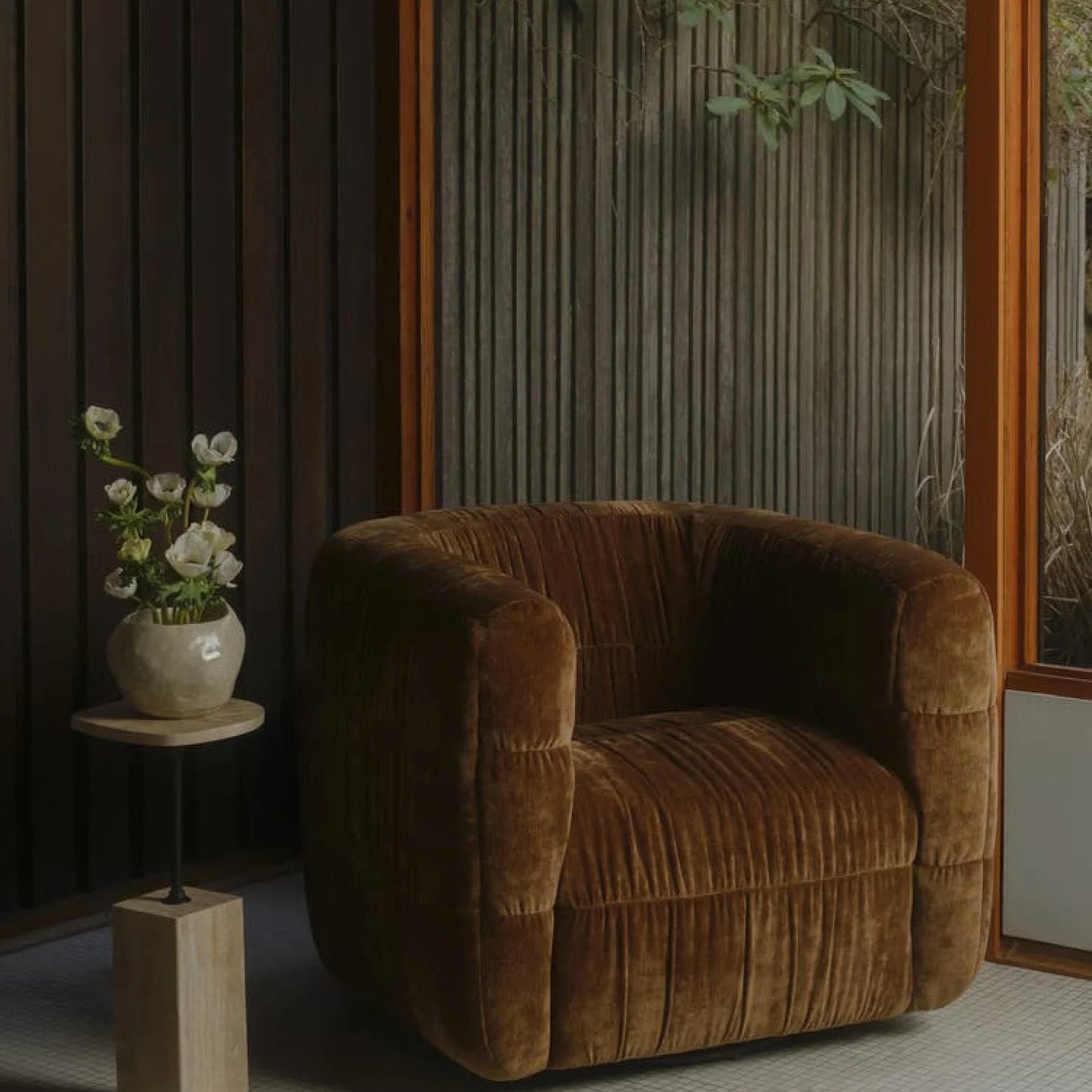 Luxury Ruched Chenille Swivel Chair Modern Italian Style for Villa