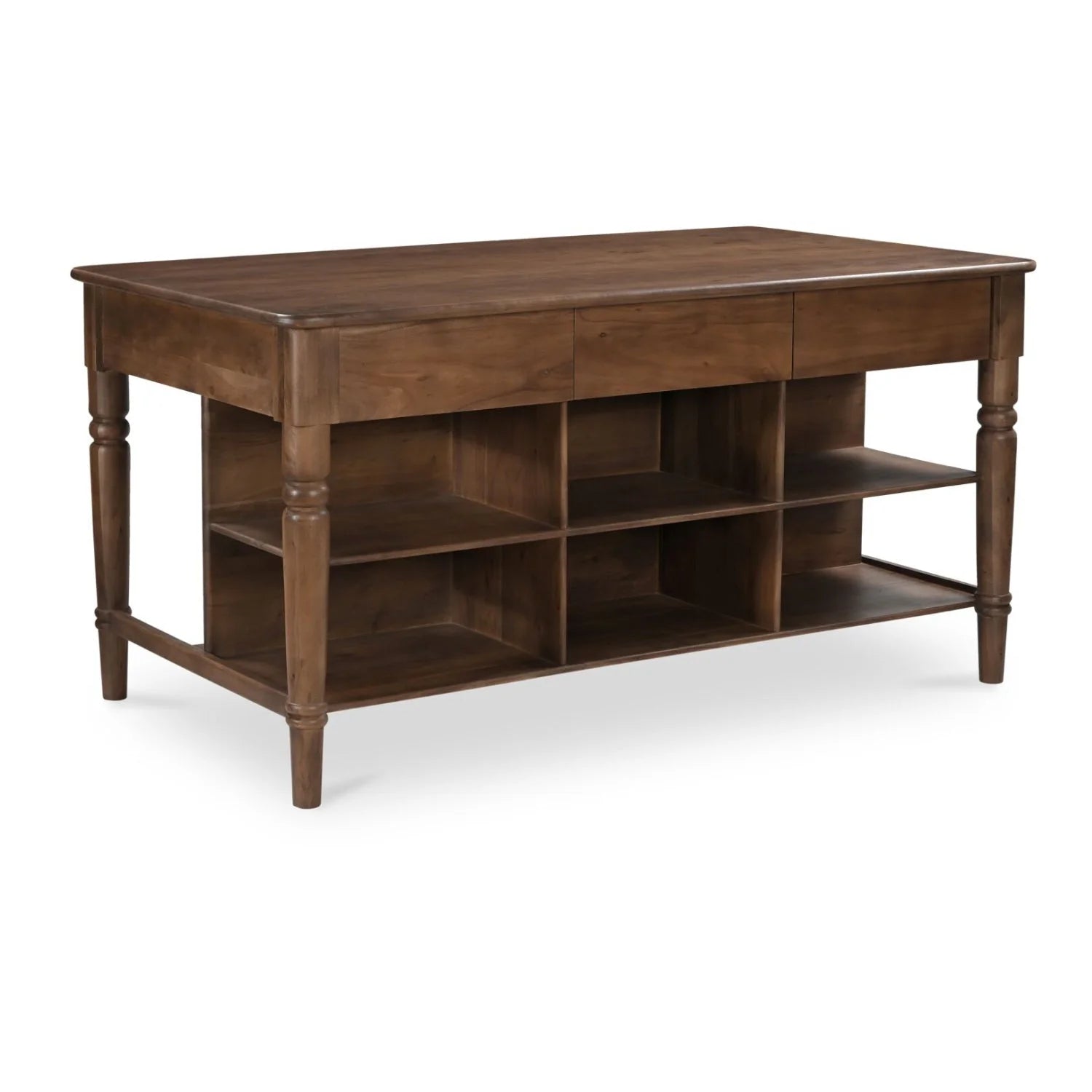 Luxury Russet Acacia Wood 3-Drawer Kitchen Island European Style for Villa