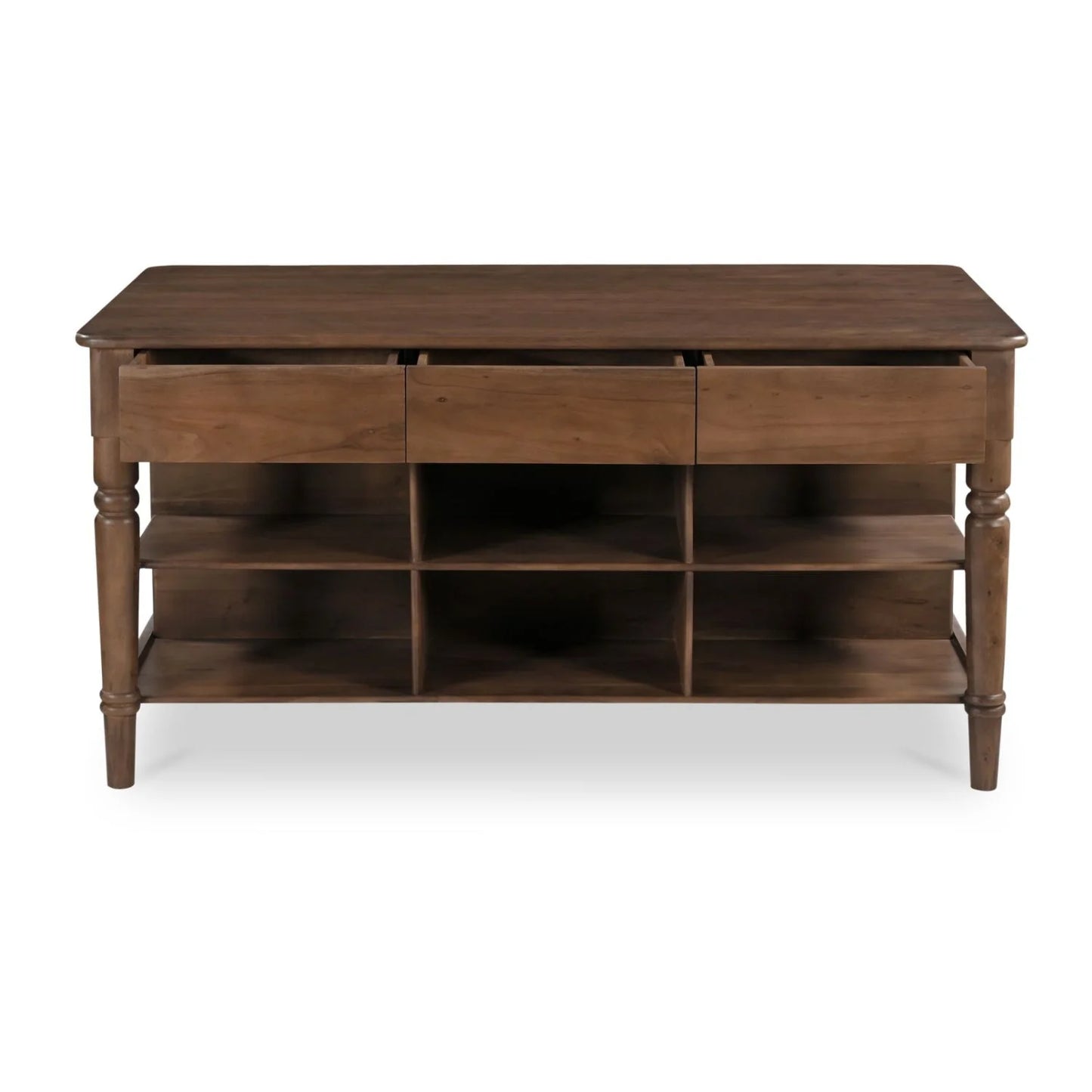 Luxury Russet Acacia Wood 3-Drawer Kitchen Island European Style for Villa
