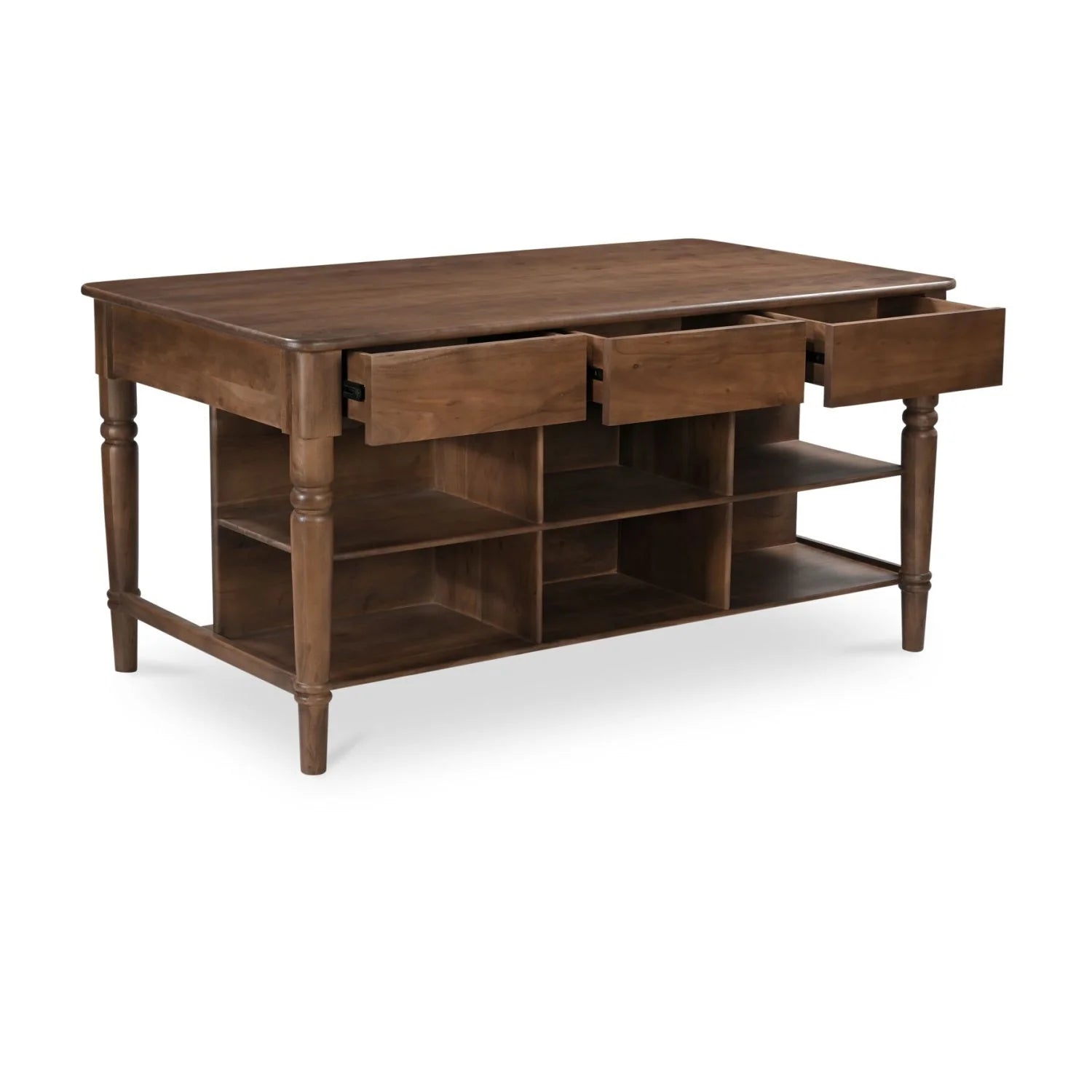 Luxury Russet Acacia Wood 3-Drawer Kitchen Island European Style for Villa
