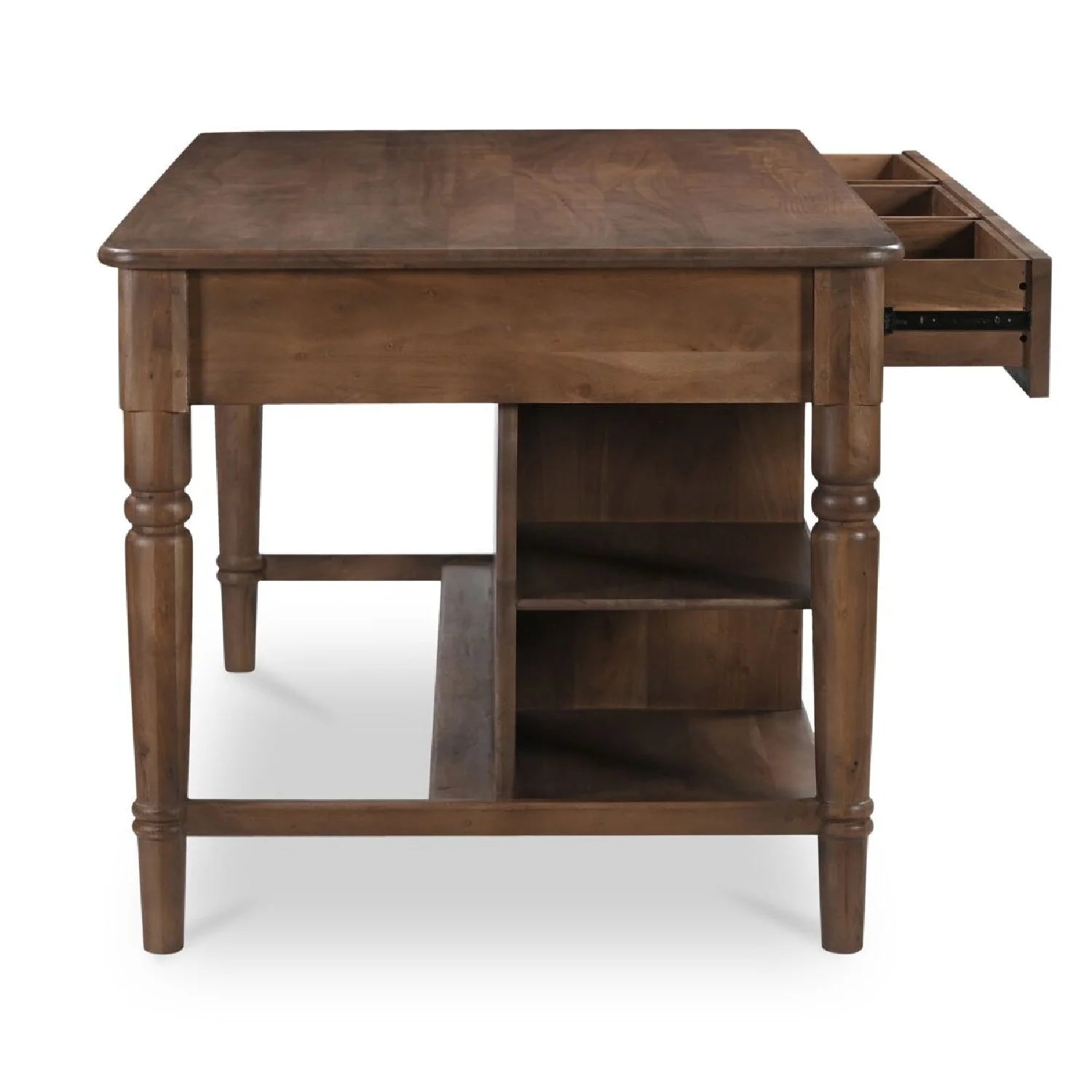 Luxury Russet Acacia Wood 3-Drawer Kitchen Island European Style for Villa