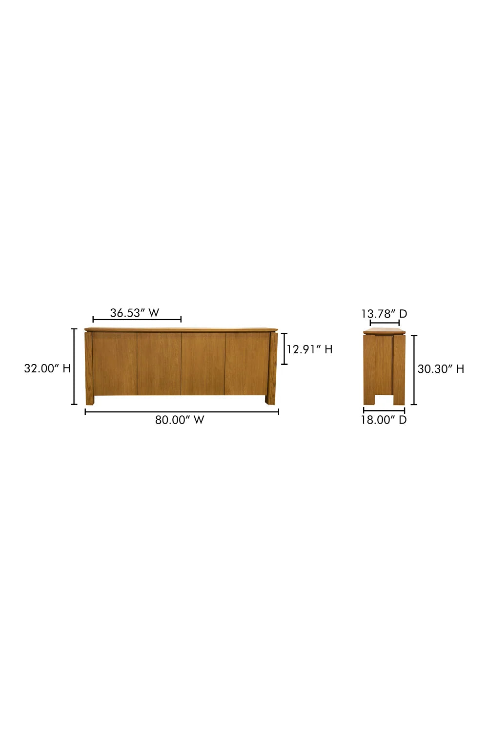Luxury Rustic Oak 4-Door Sideboard European Style for Villa