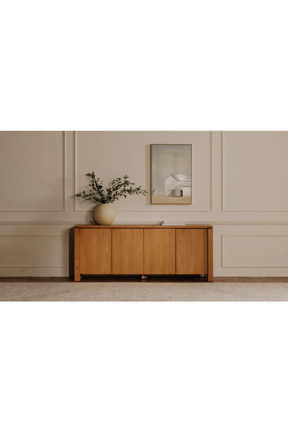 Luxury Rustic Oak 4-Door Sideboard European Style for Villa