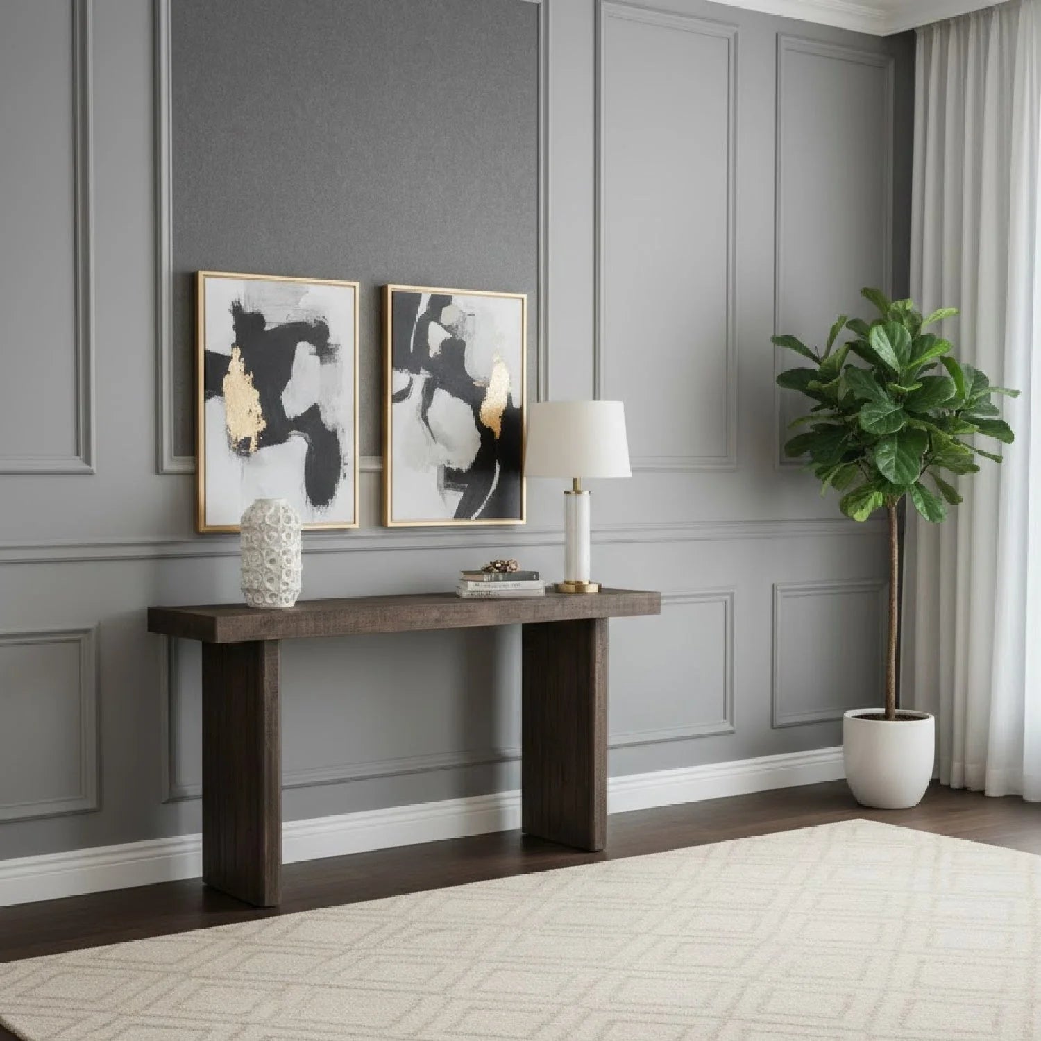 Luxury Rustic Pine Console Table Modern Italian Style for Villa