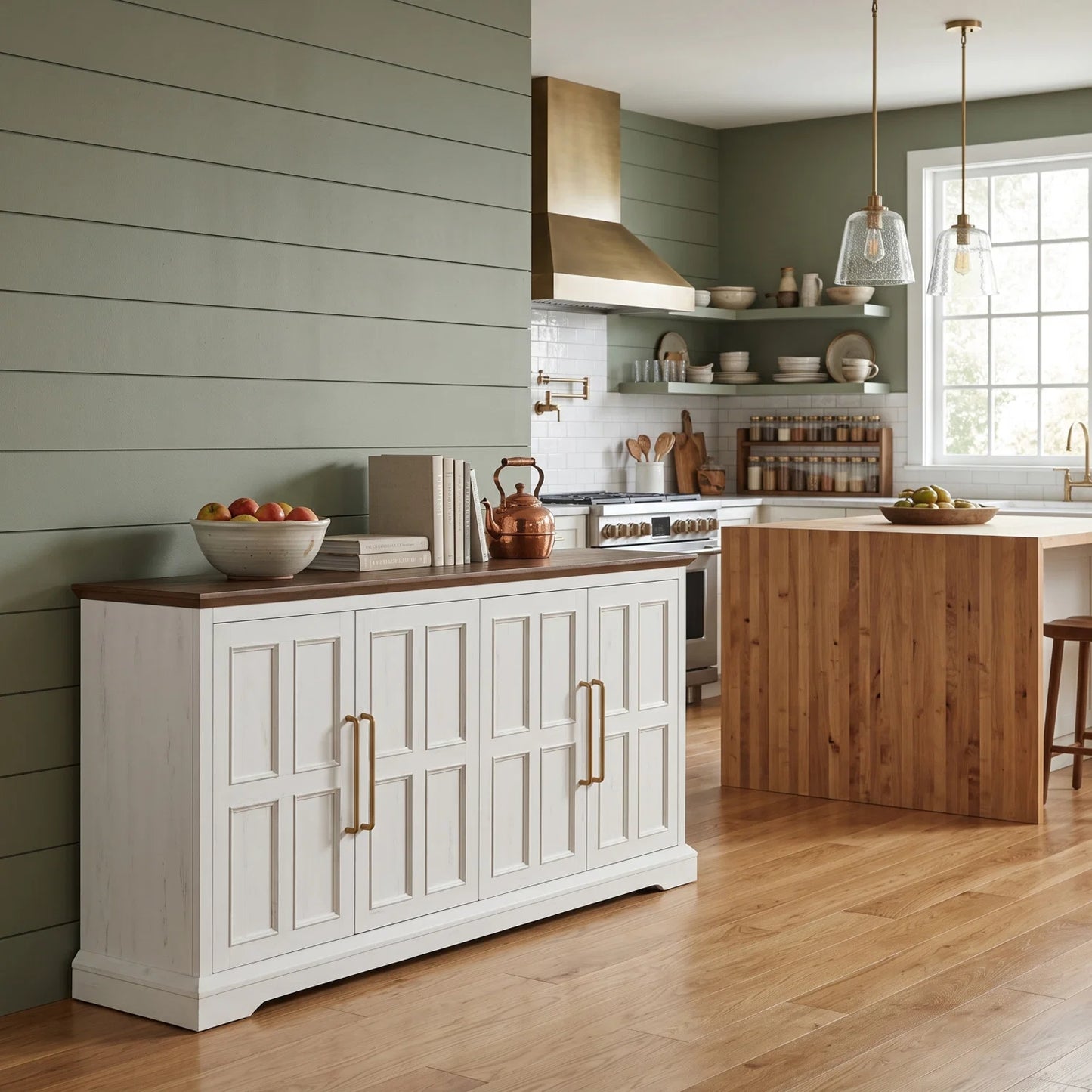 Luxury Rustic White Wooden Sideboard European Style for Villa