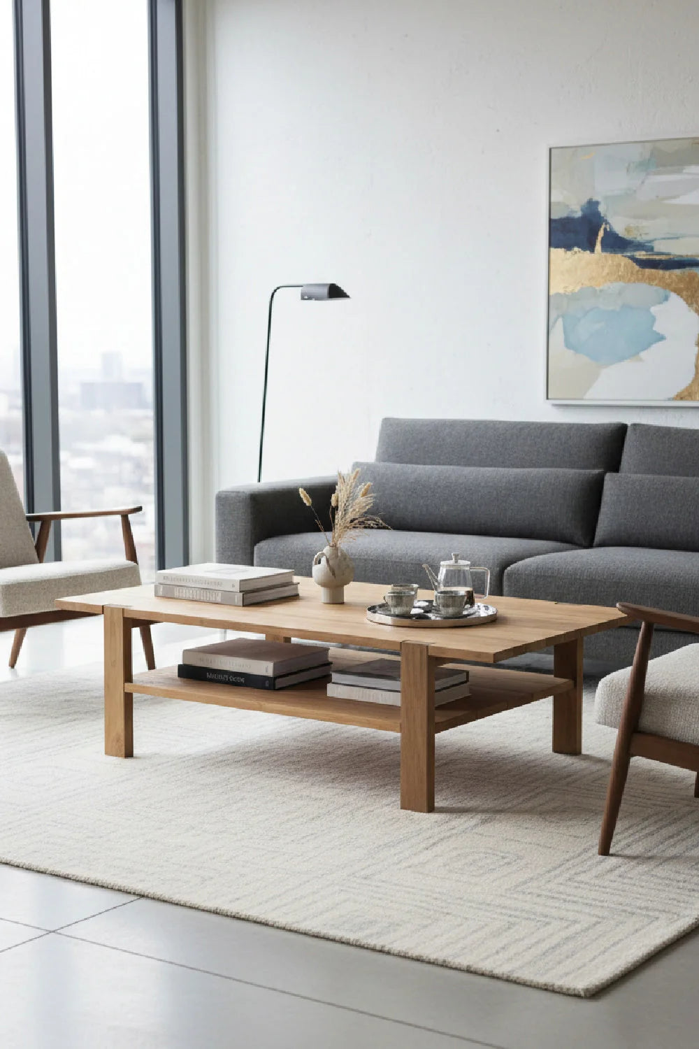 Luxury Sandblasted Mango Wood Coffee Table Modern Italian Style for Villa