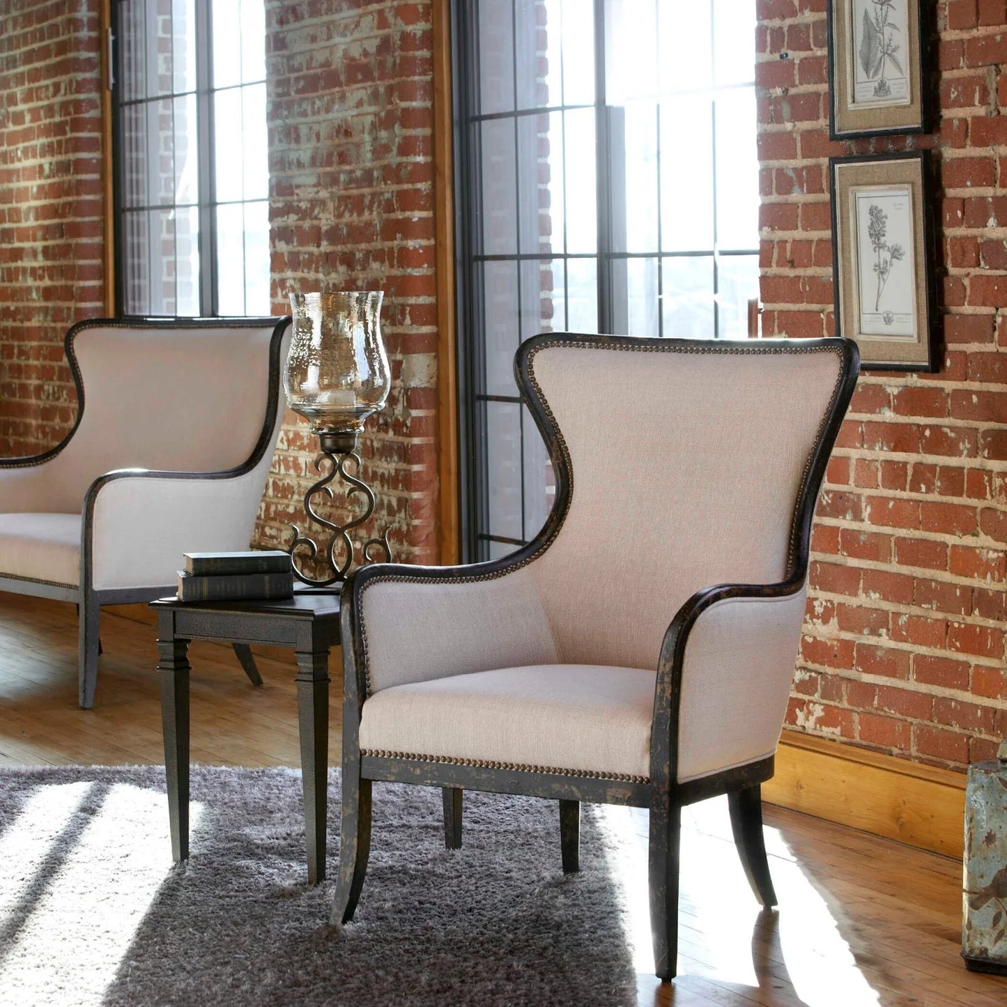 Luxury Sandy Nail Trimmed Wingback Lounge Chair Modern Italian Style for Villa