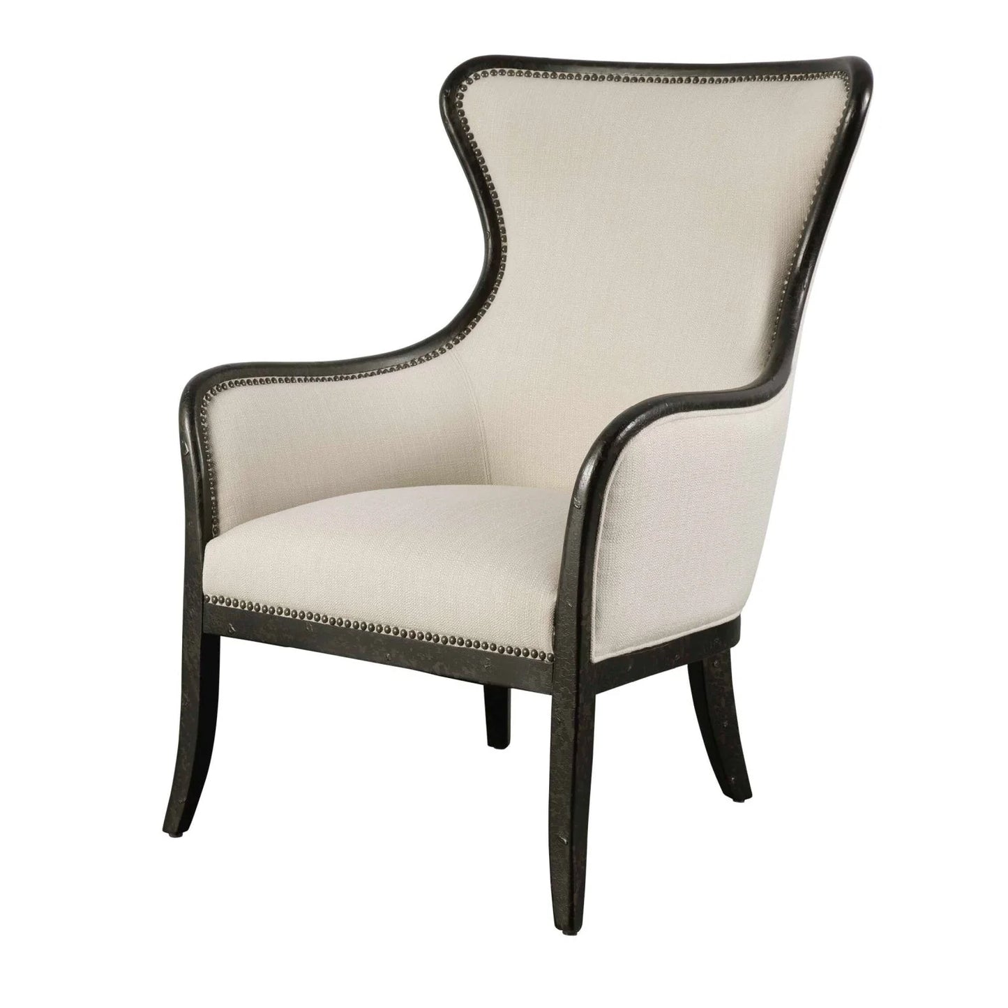 Luxury Sandy Nail Trimmed Wingback Lounge Chair Modern Italian Style for Villa