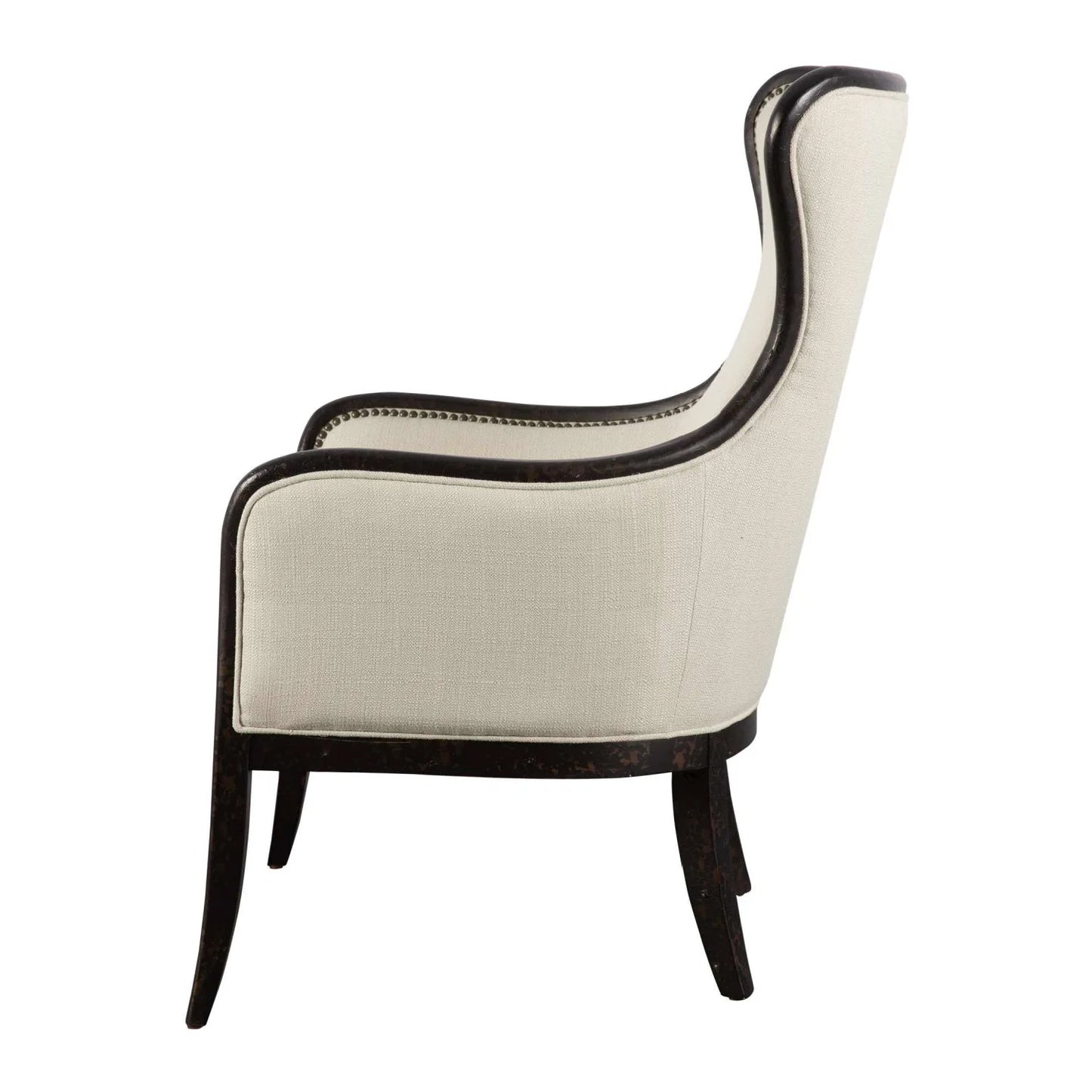 Luxury Sandy Nail Trimmed Wingback Lounge Chair Modern Italian Style for Villa