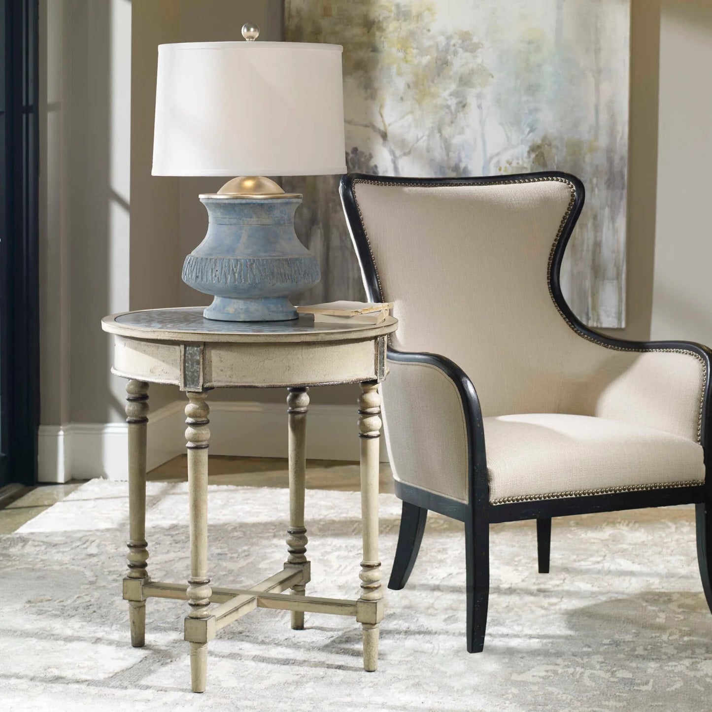 Luxury Sandy Nail Trimmed Wingback Lounge Chair Modern Italian Style for Villa