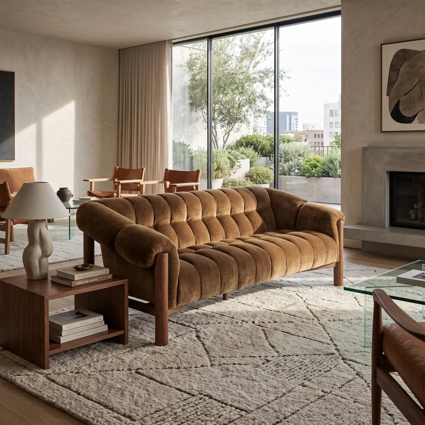 Luxury Sansa Fabric Three-Seat Sofa Modern Italian Style for Villa