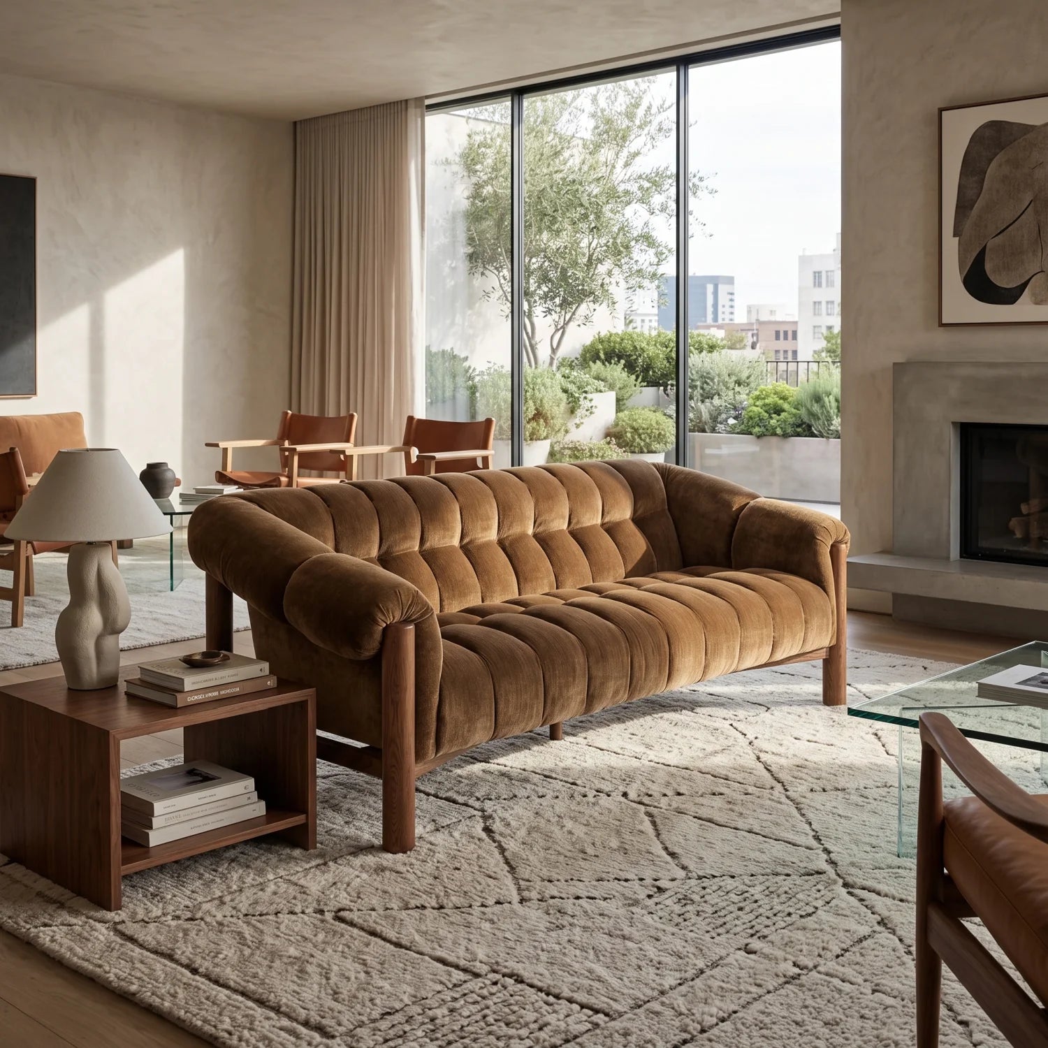 Luxury Sansa Fabric Three-Seat Sofa Modern Italian Style for Villa