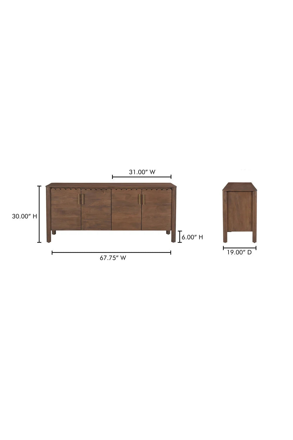 Luxury Scalloped Edge 4-Door Sideboard European Style for Villa