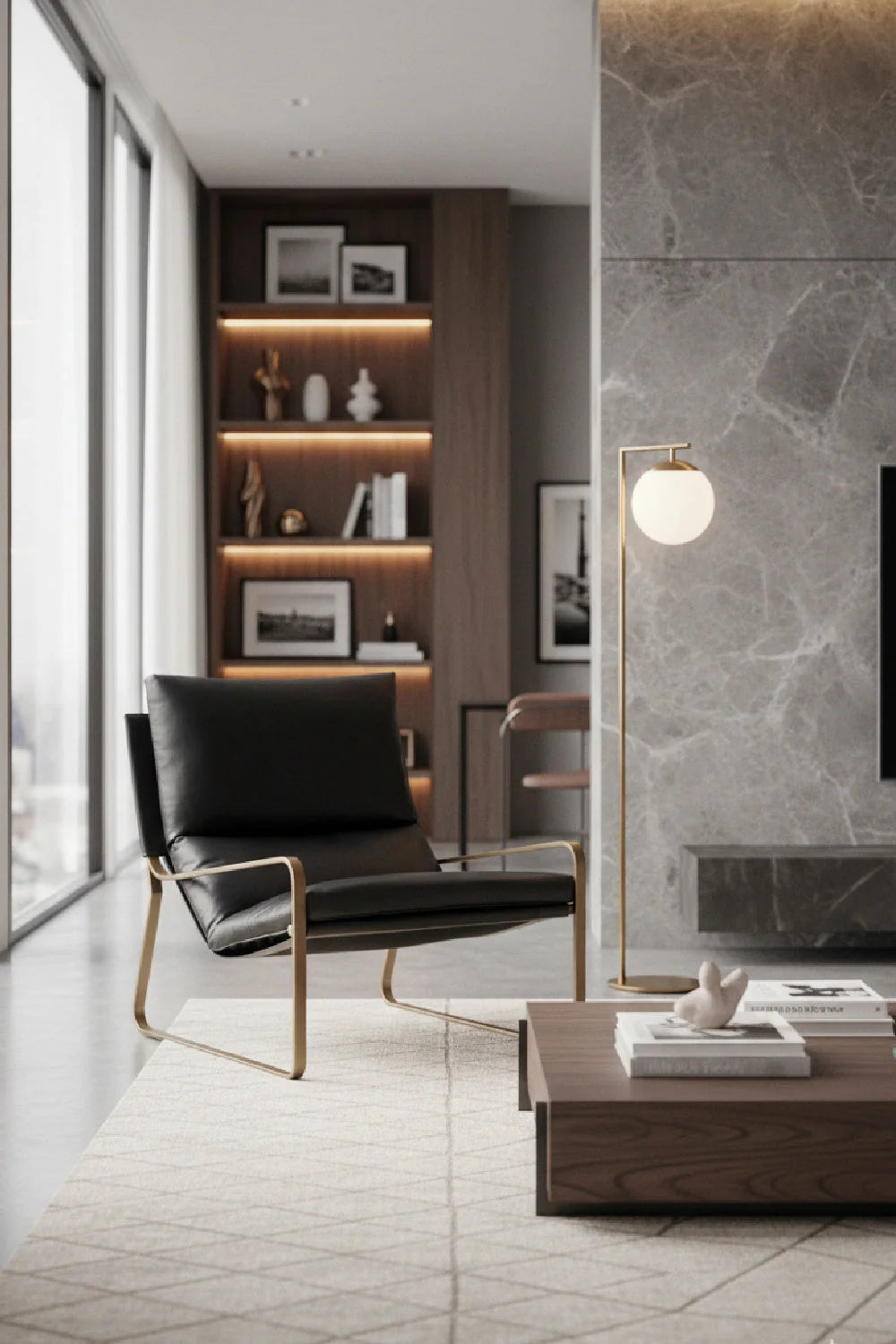 Luxury Scooped Leather Accent Chair European Style for Villa